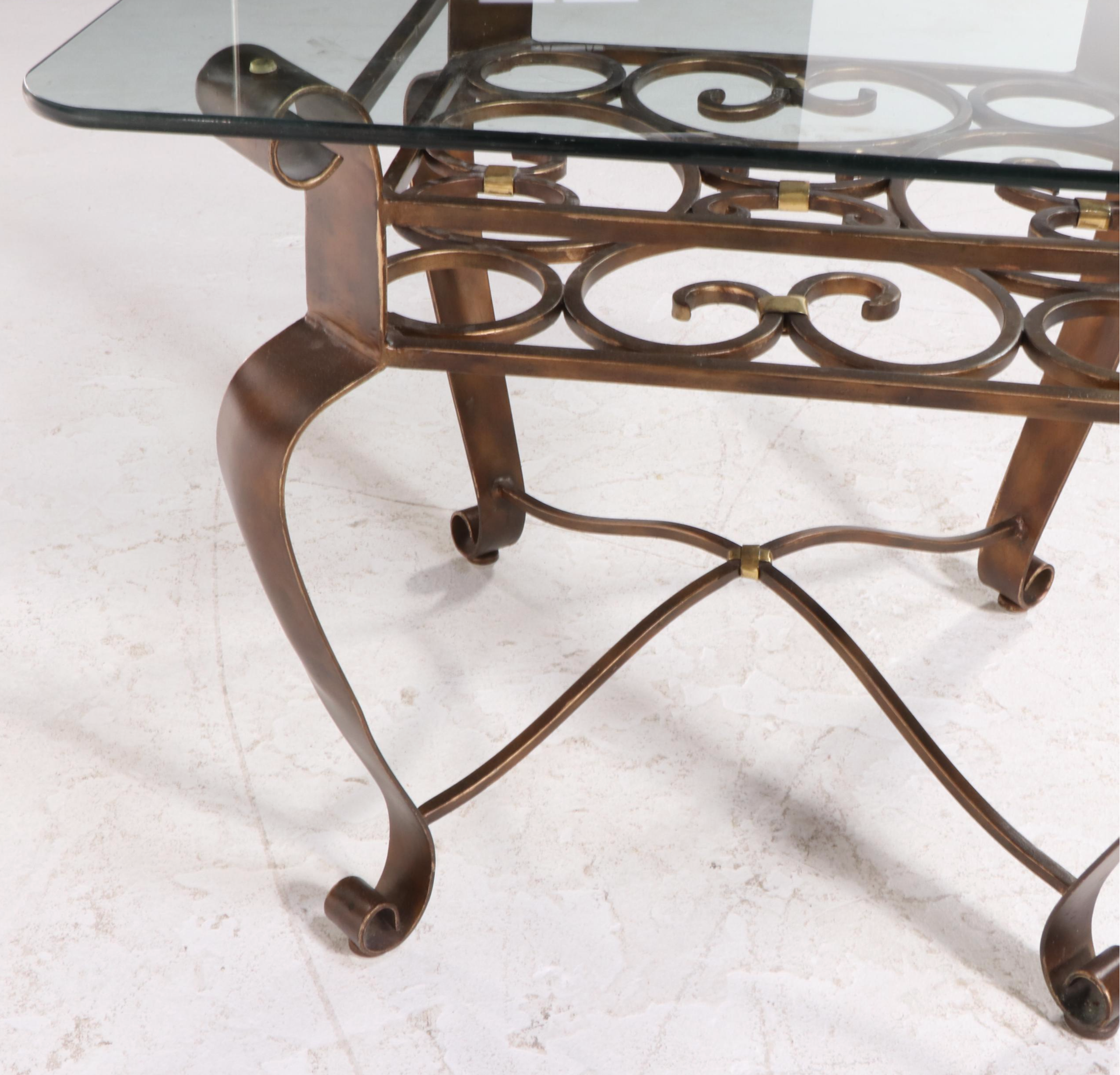 Bronze-Patinated Metal and Glass Top Side Table