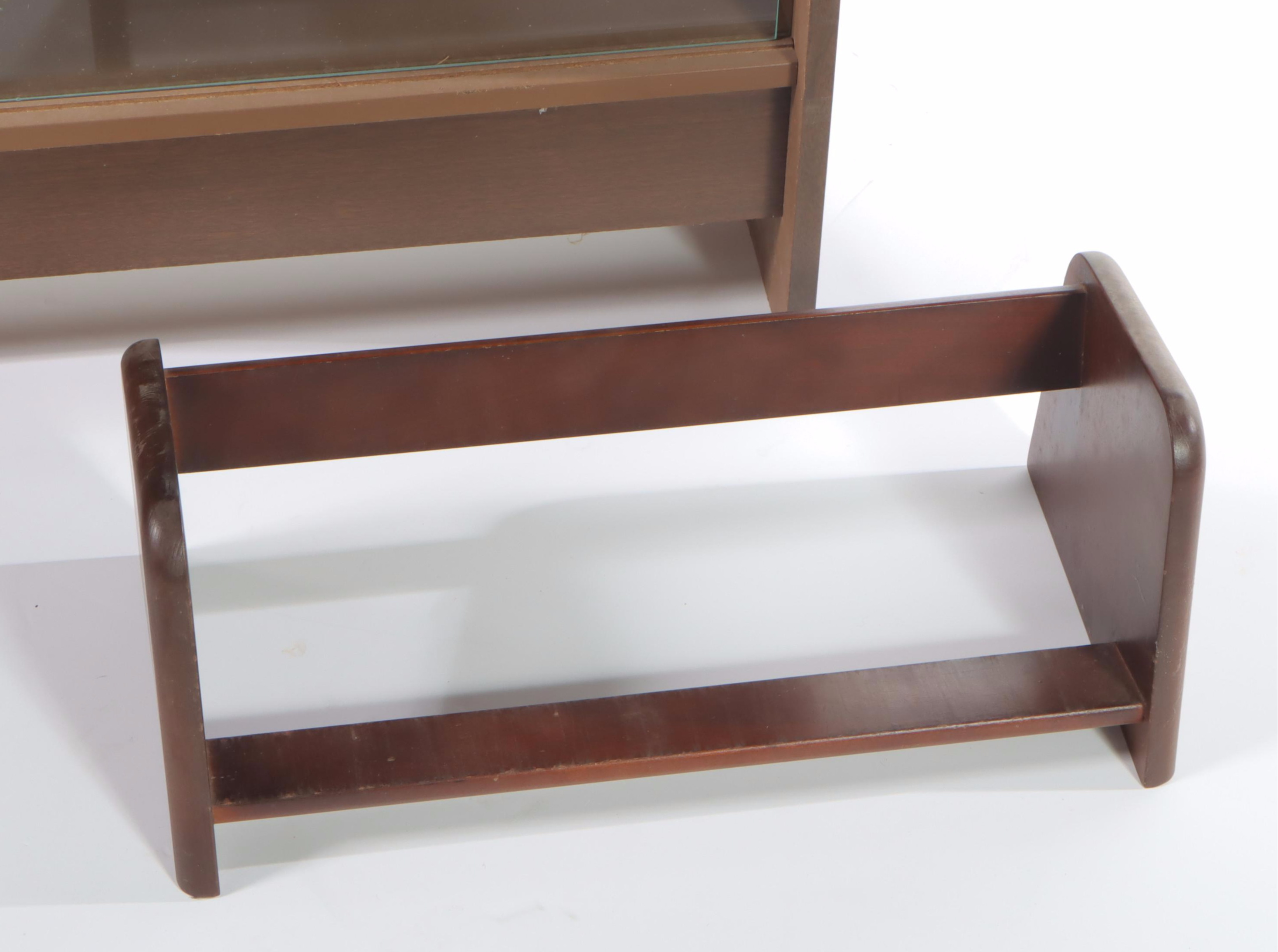 Mid Century Modern Laminate and Glass Sliding-Door Bookcase Plus Book Rack