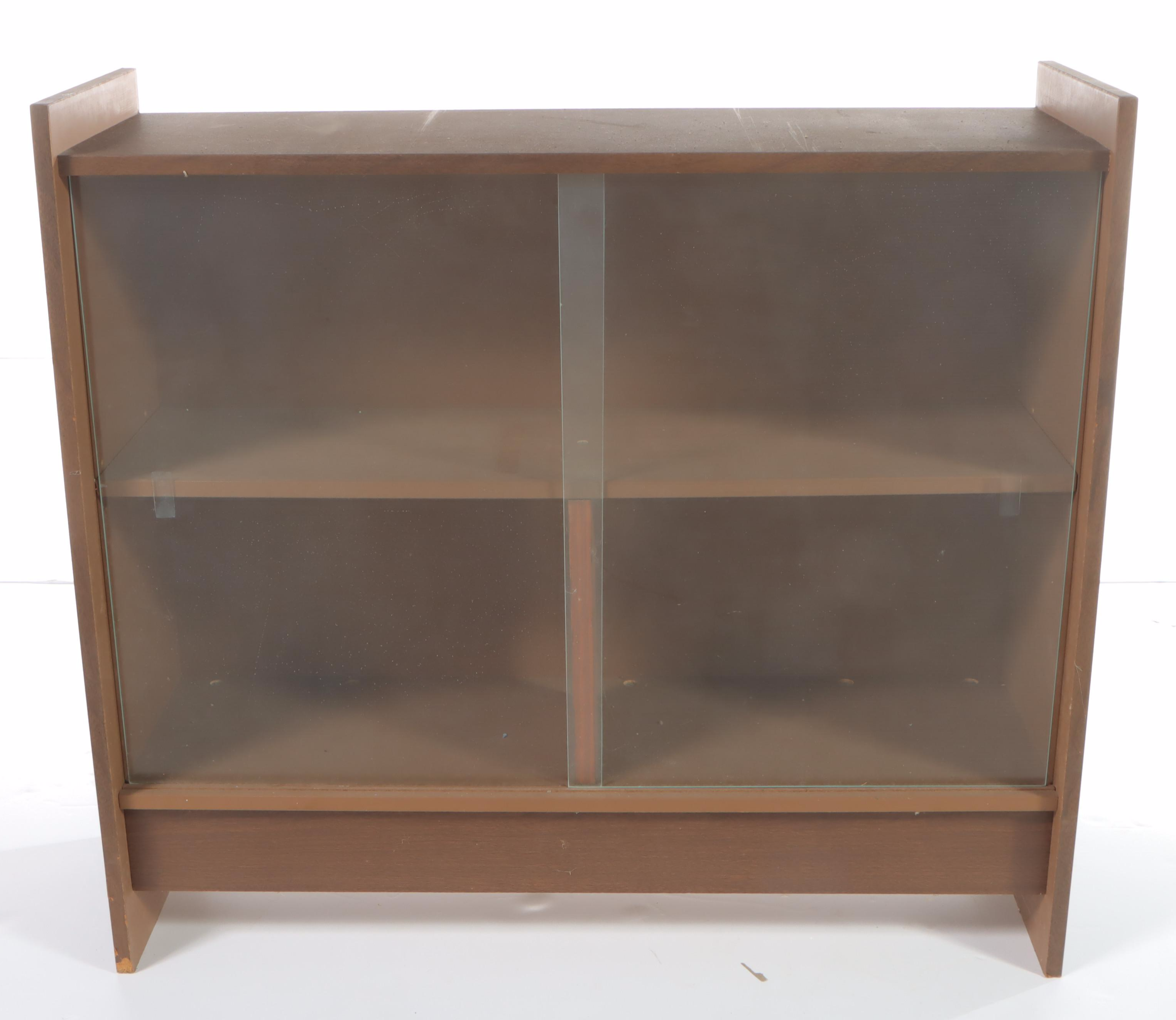 Mid Century Modern Laminate and Glass Sliding-Door Bookcase Plus Book Rack