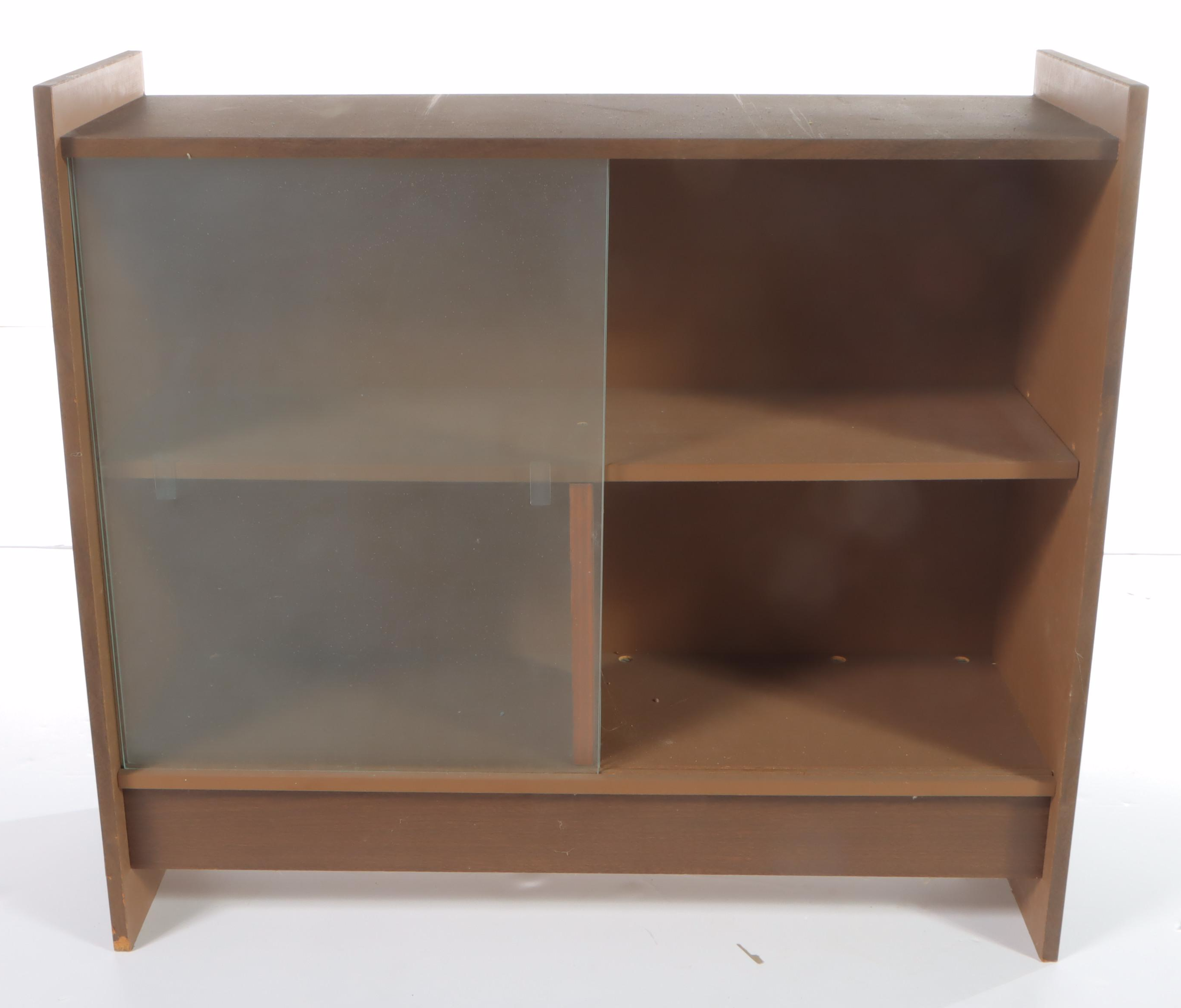 Mid Century Modern Laminate and Glass Sliding-Door Bookcase Plus Book Rack