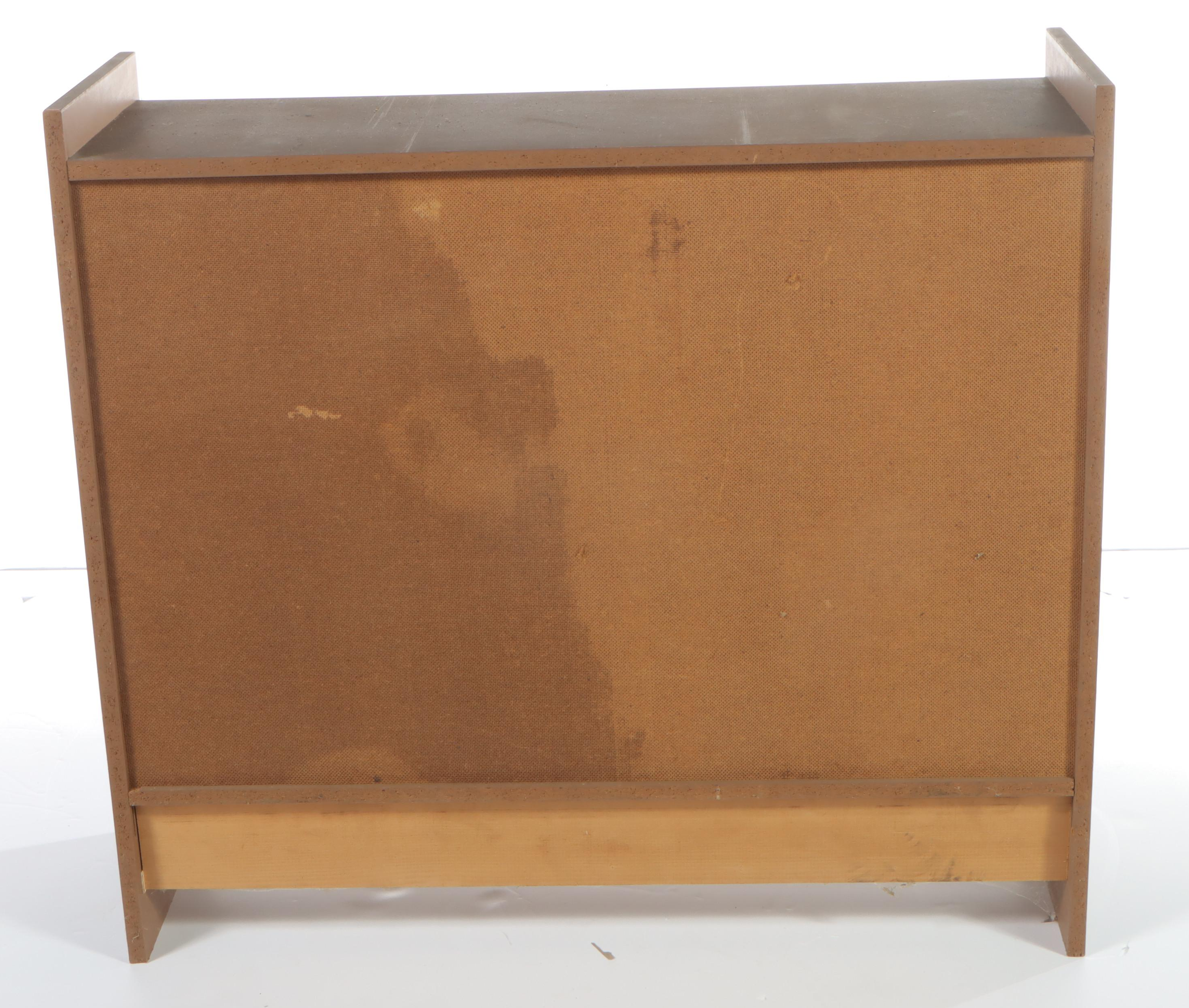 Mid Century Modern Laminate and Glass Sliding-Door Bookcase Plus Book Rack