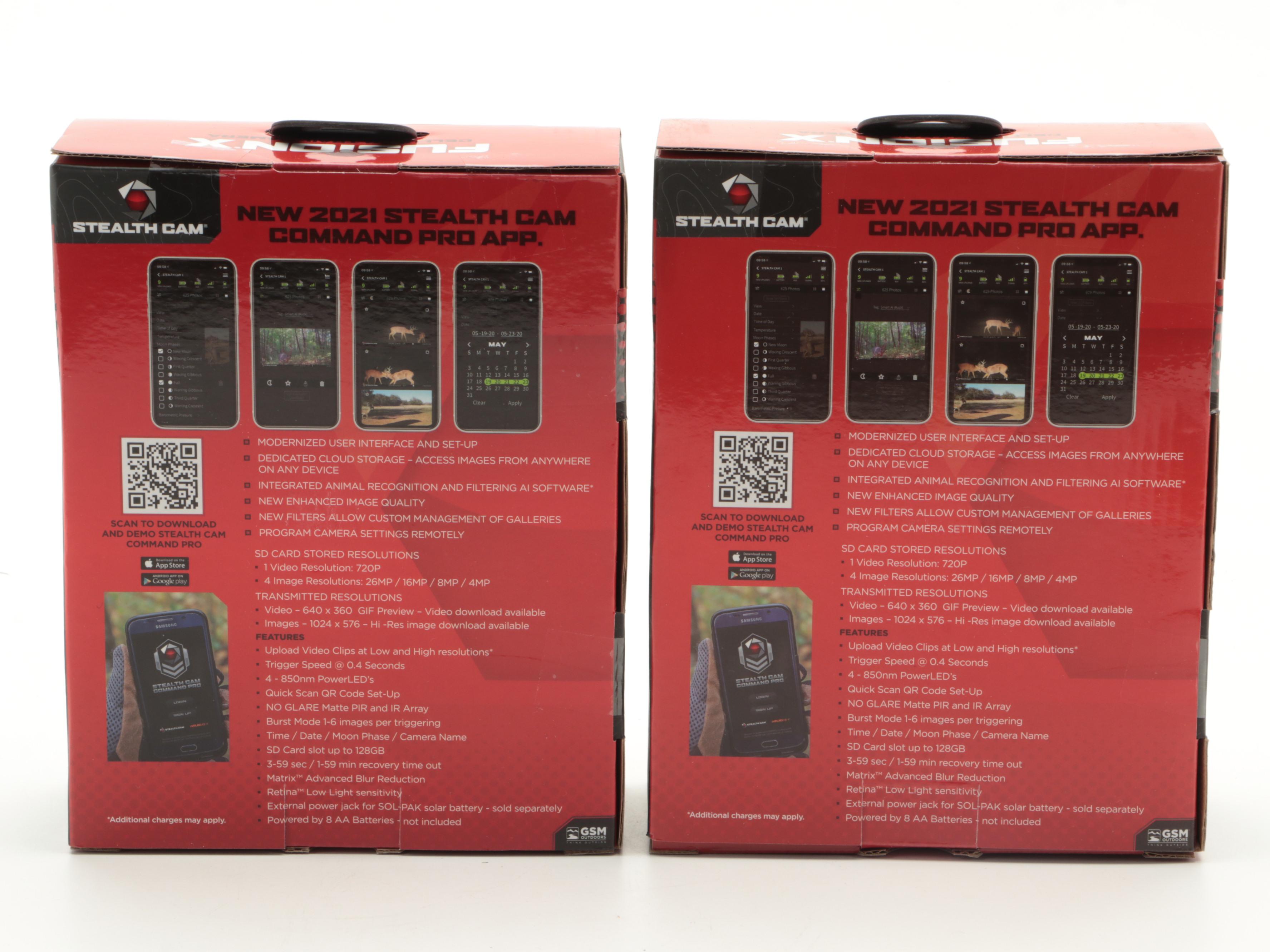 Two Stealth Cam Fusion X Cellular Trail Cameras With Muddy SD Card Reader