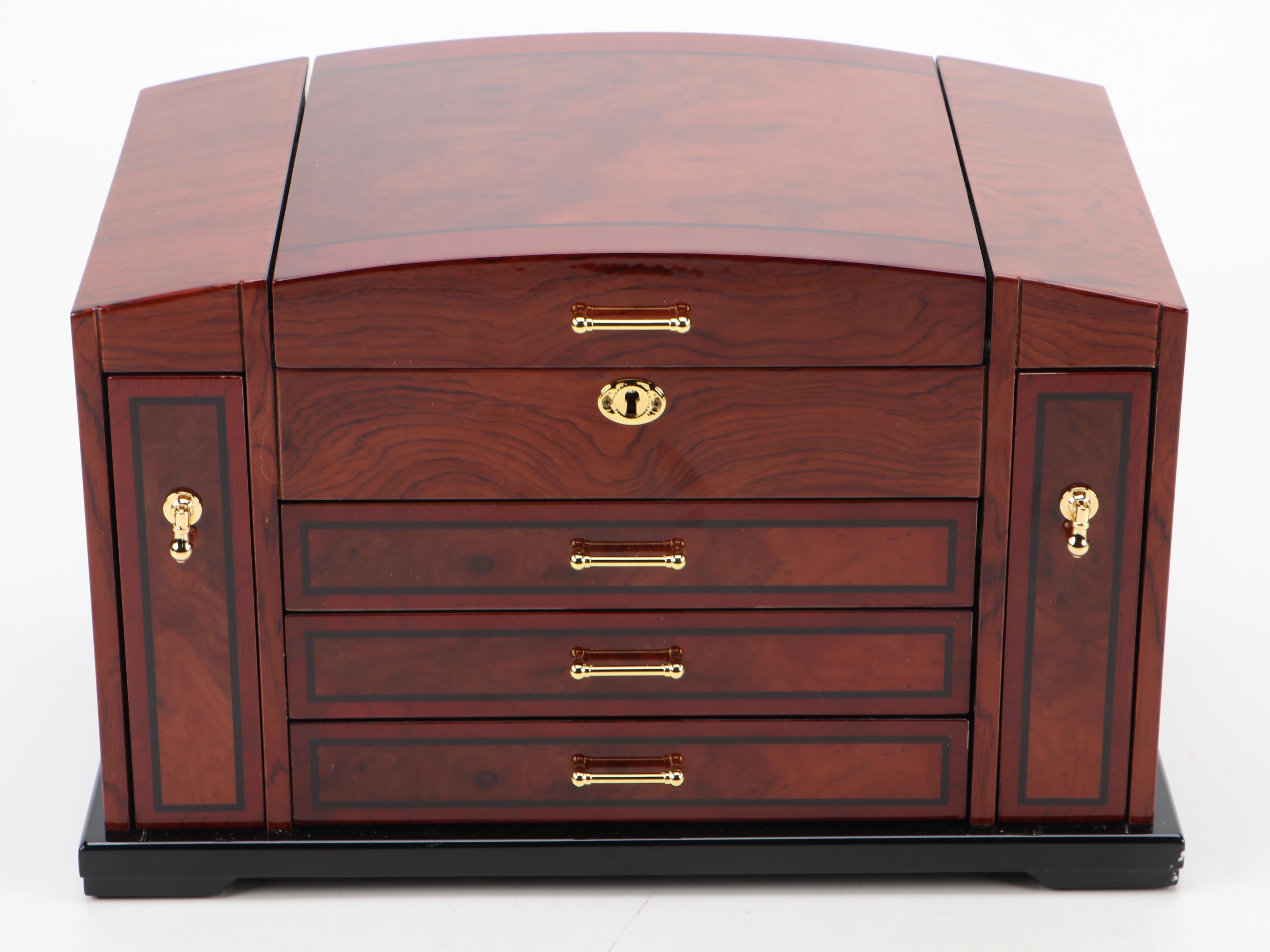 Jere Burlwood and Lacquered Veneer Jewelry Chest