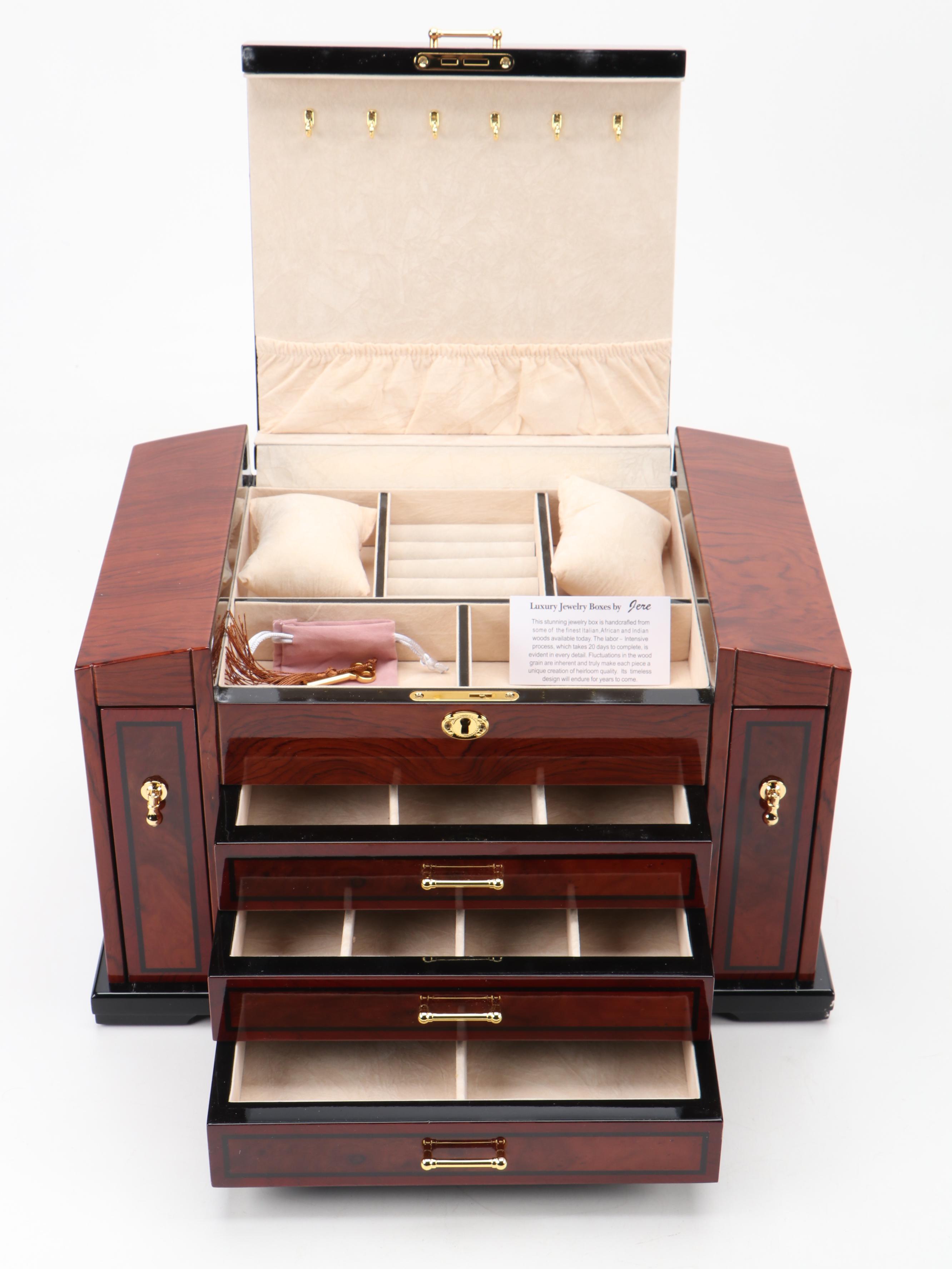 Jere Burlwood and Lacquered Veneer Jewelry Chest