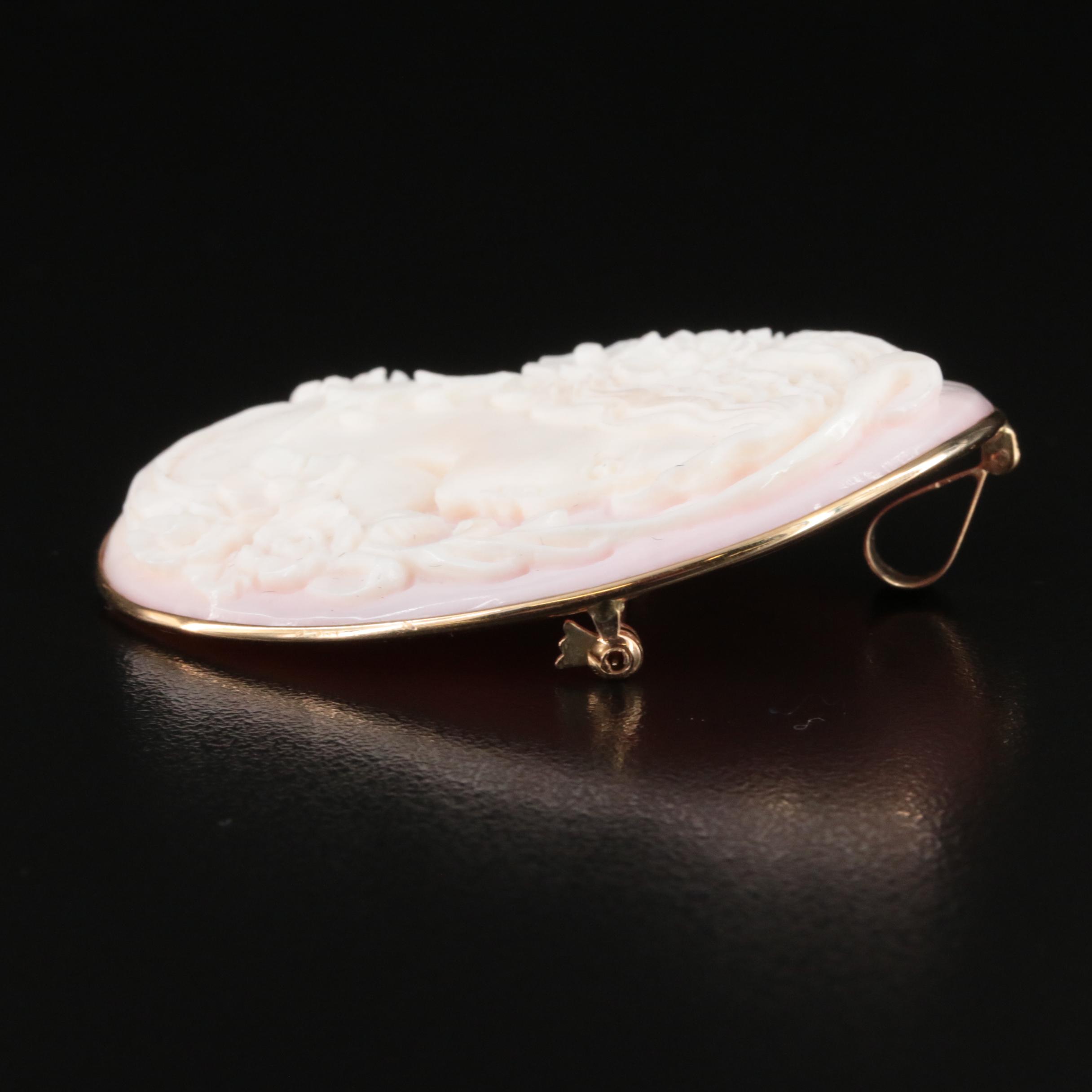 M & M Scognamiglio 14K Shell Flora Goddess Cameo Converter Brooch