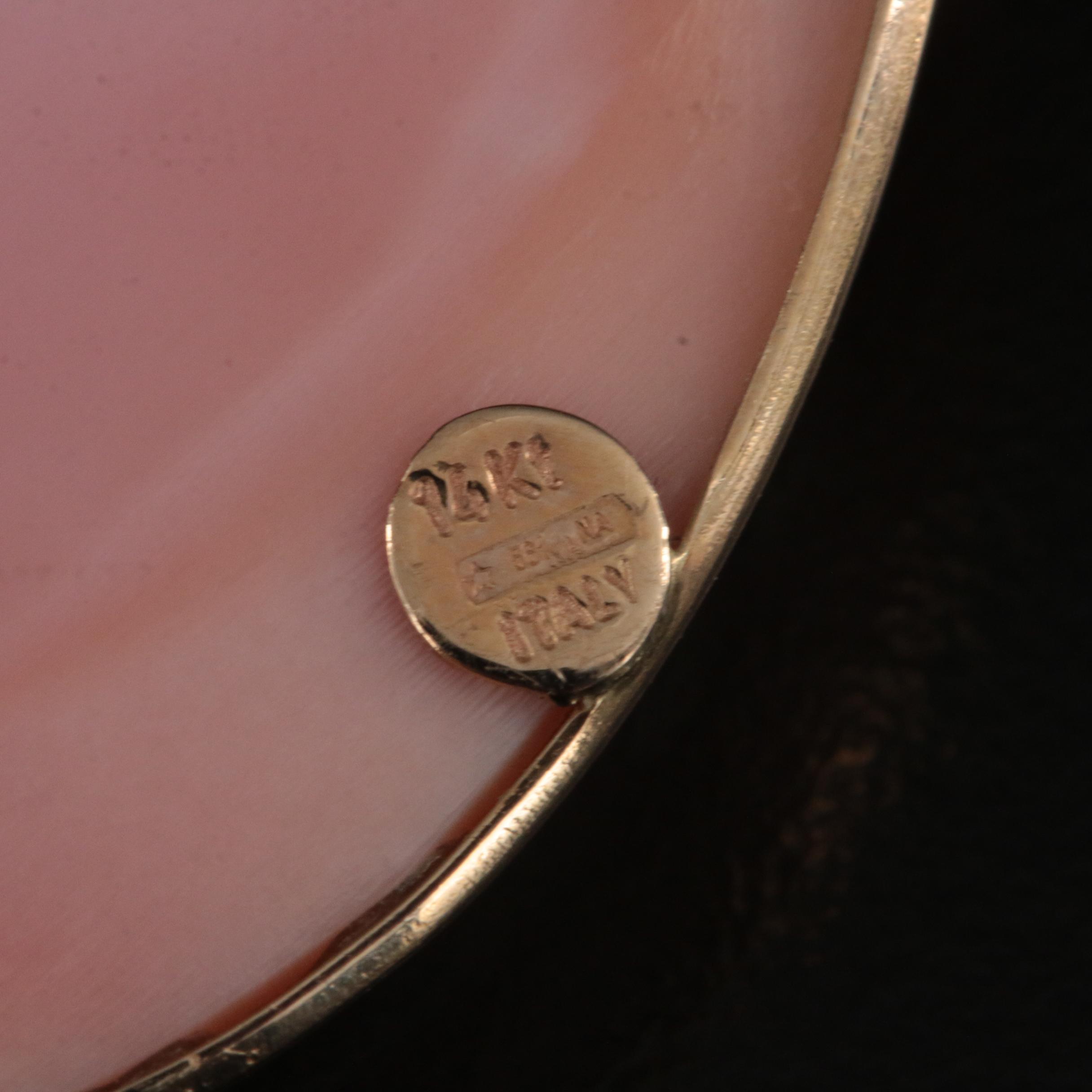 M & M Scognamiglio 14K Shell Flora Goddess Cameo Converter Brooch