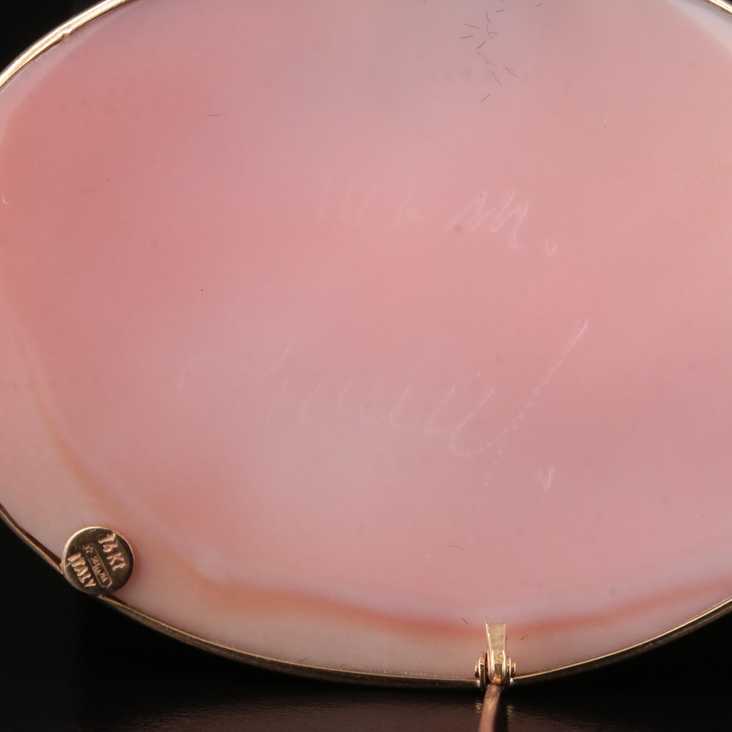 M & M Scognamiglio 14K Shell Flora Goddess Cameo Converter Brooch