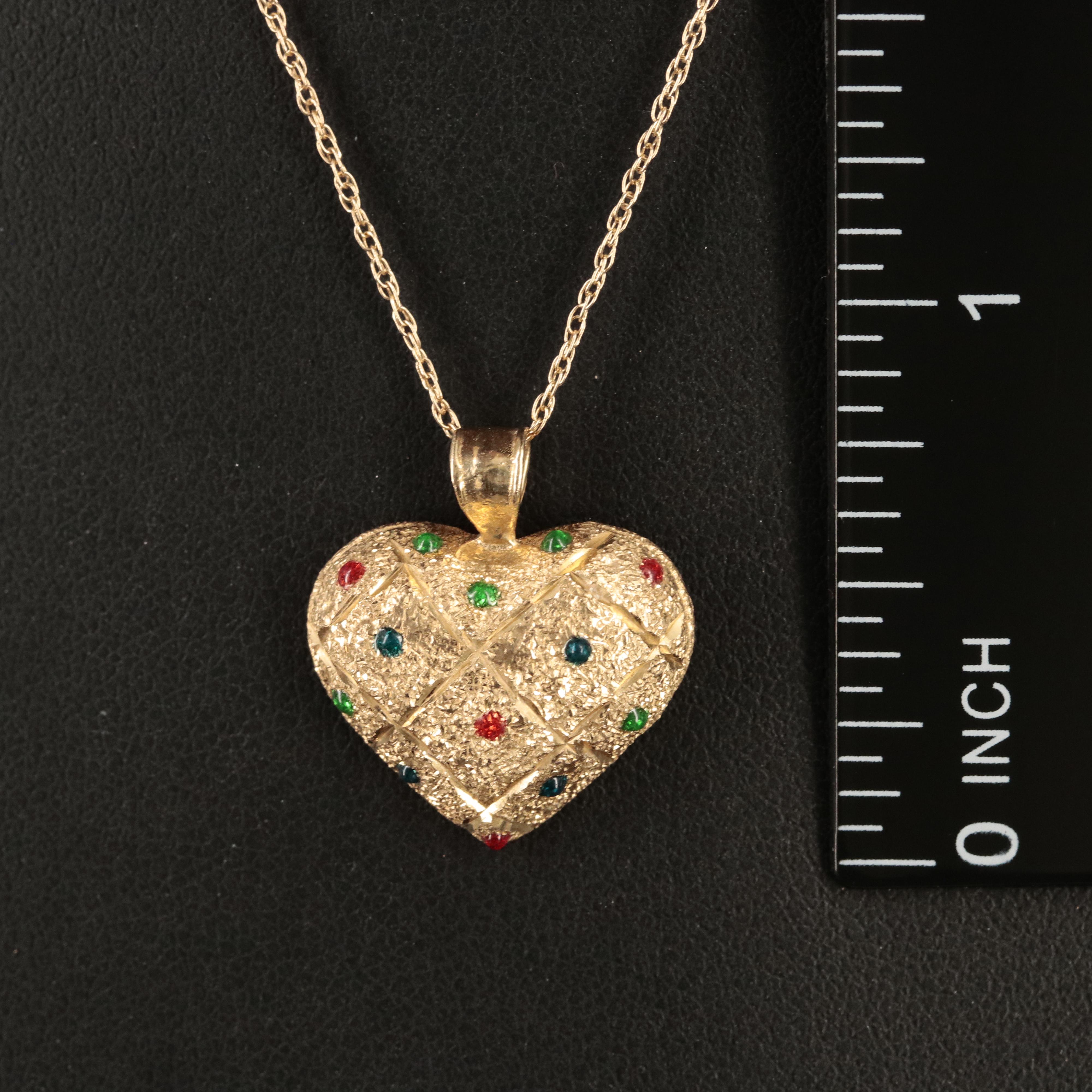 14K Enamel Heart Pendant Necklace
