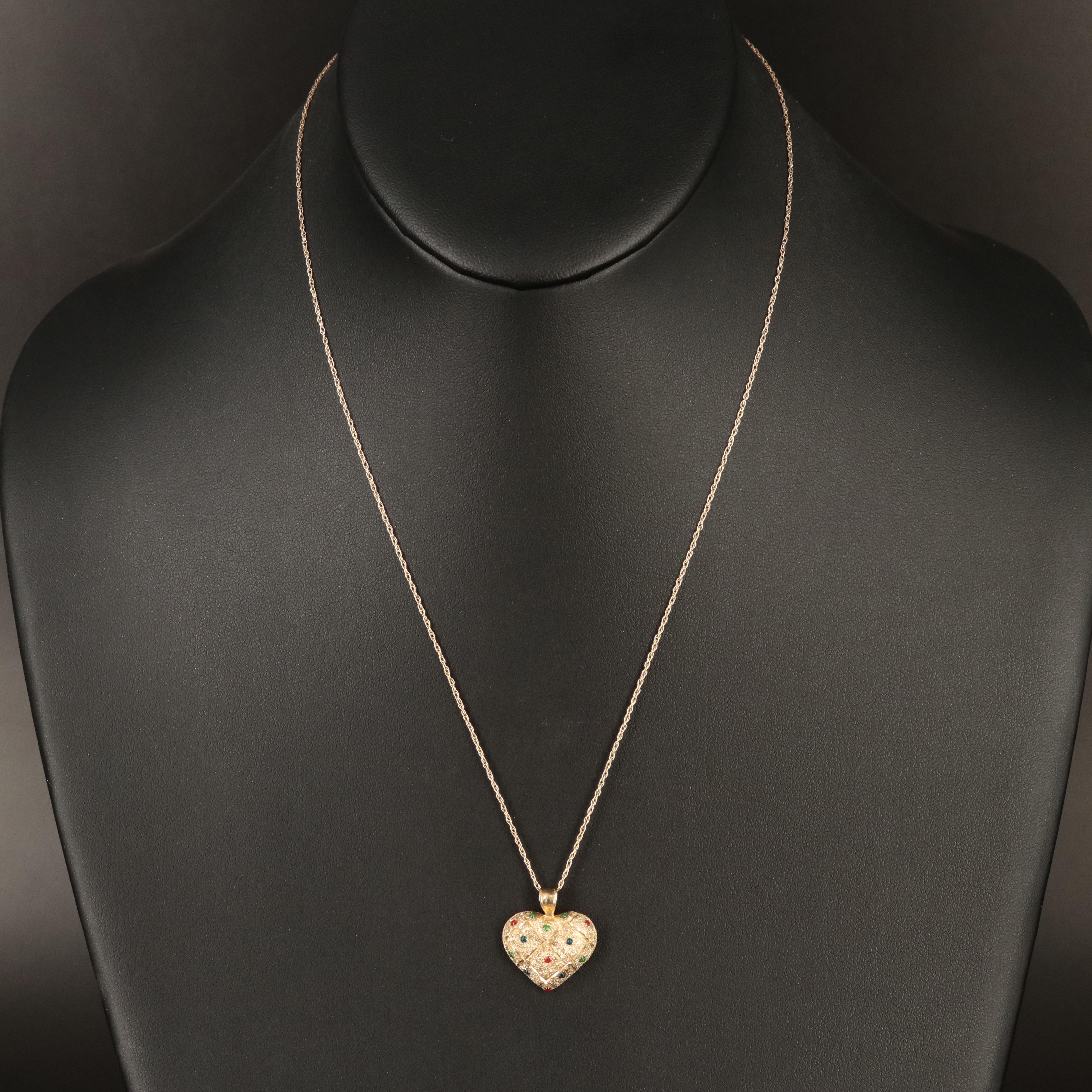 14K Enamel Heart Pendant Necklace