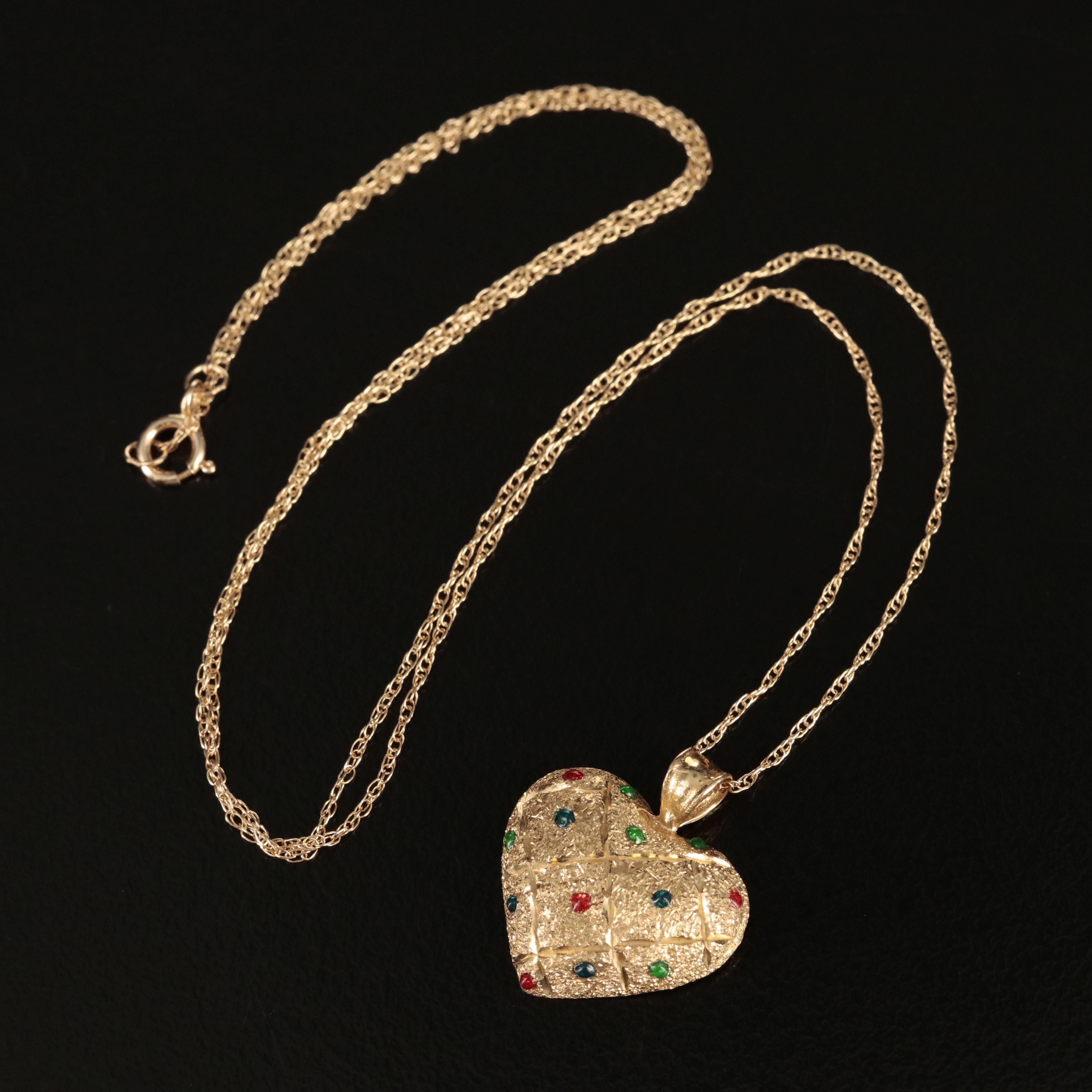 14K Enamel Heart Pendant Necklace