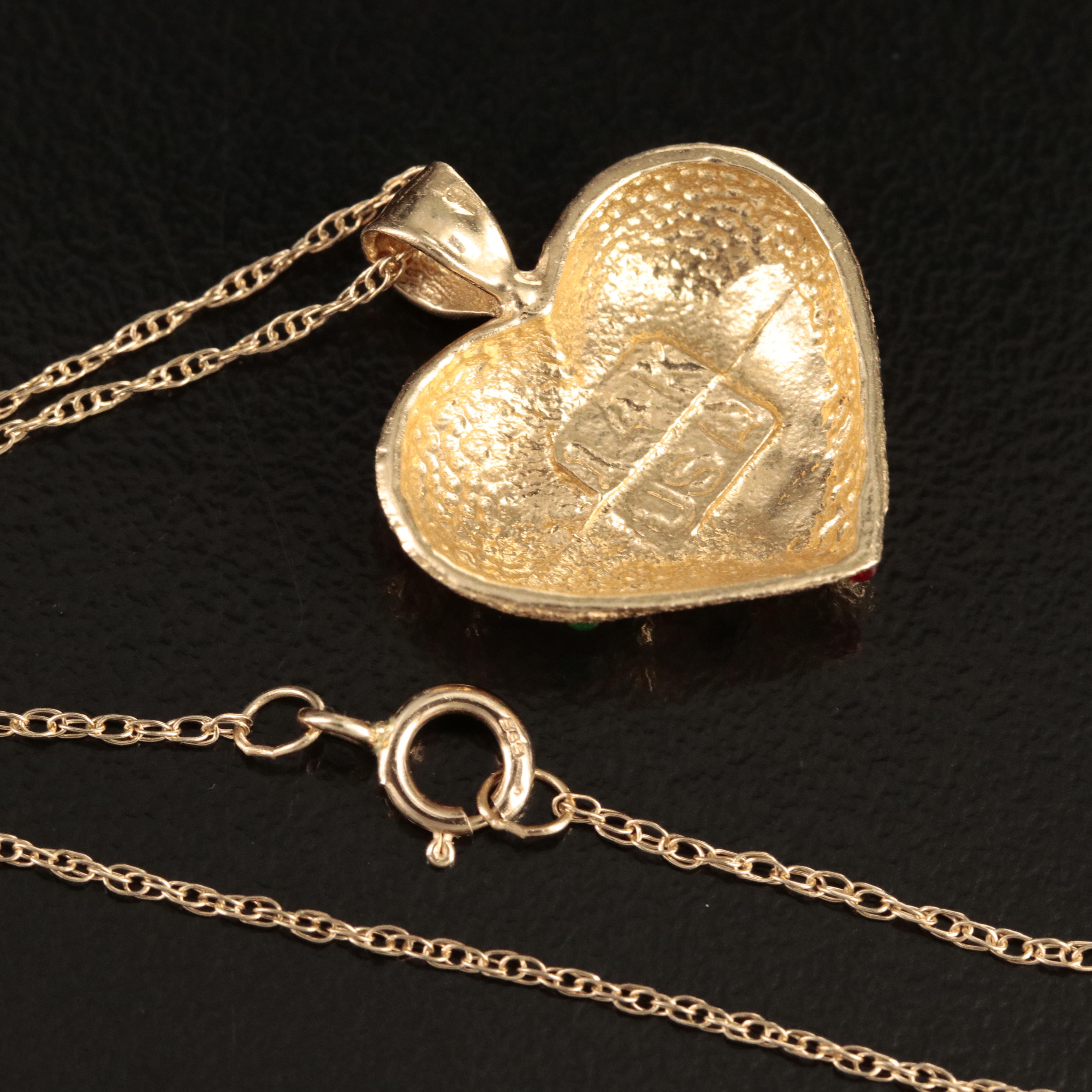 14K Enamel Heart Pendant Necklace