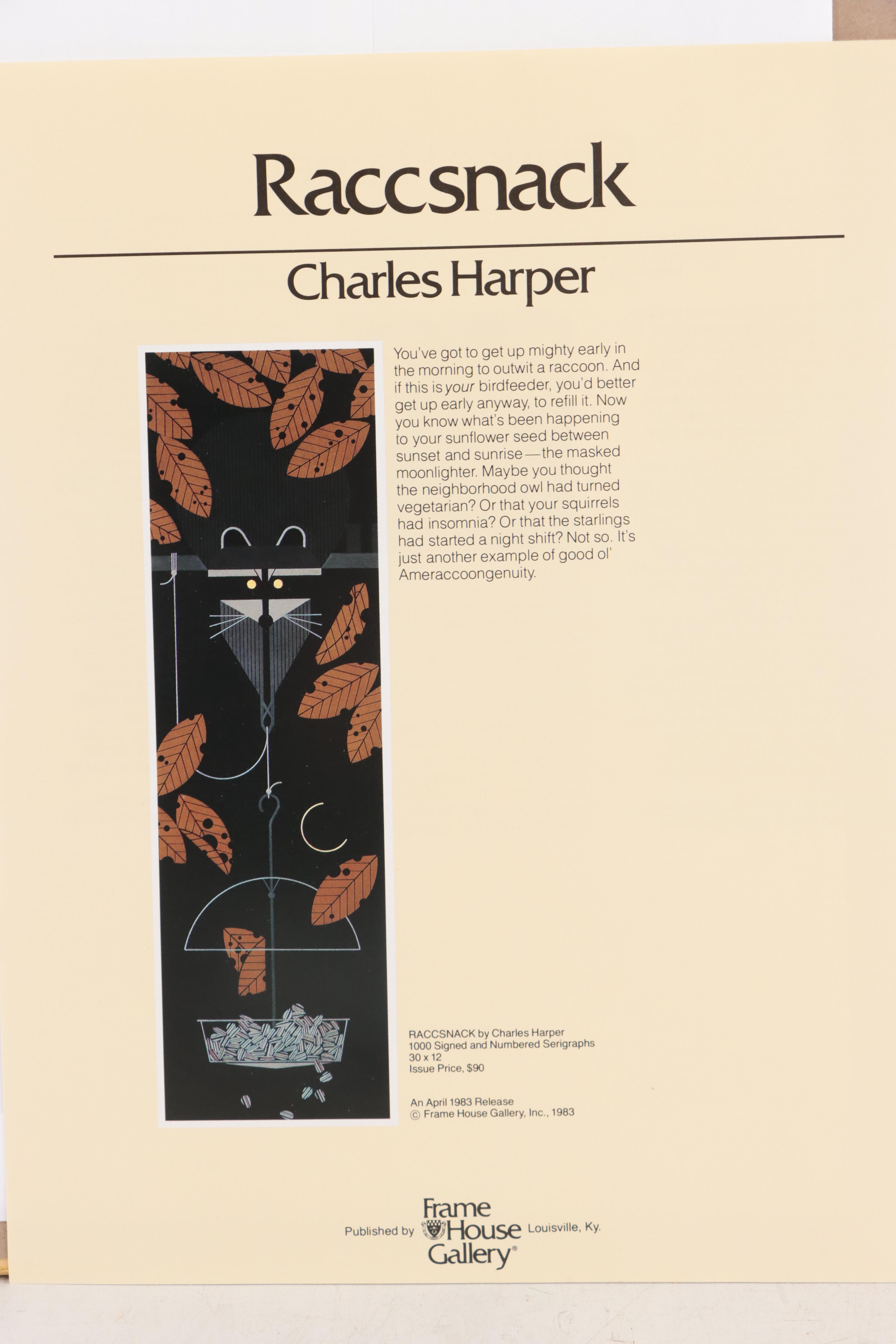 Charley Harper Serigraph "Raccsnack," 1983