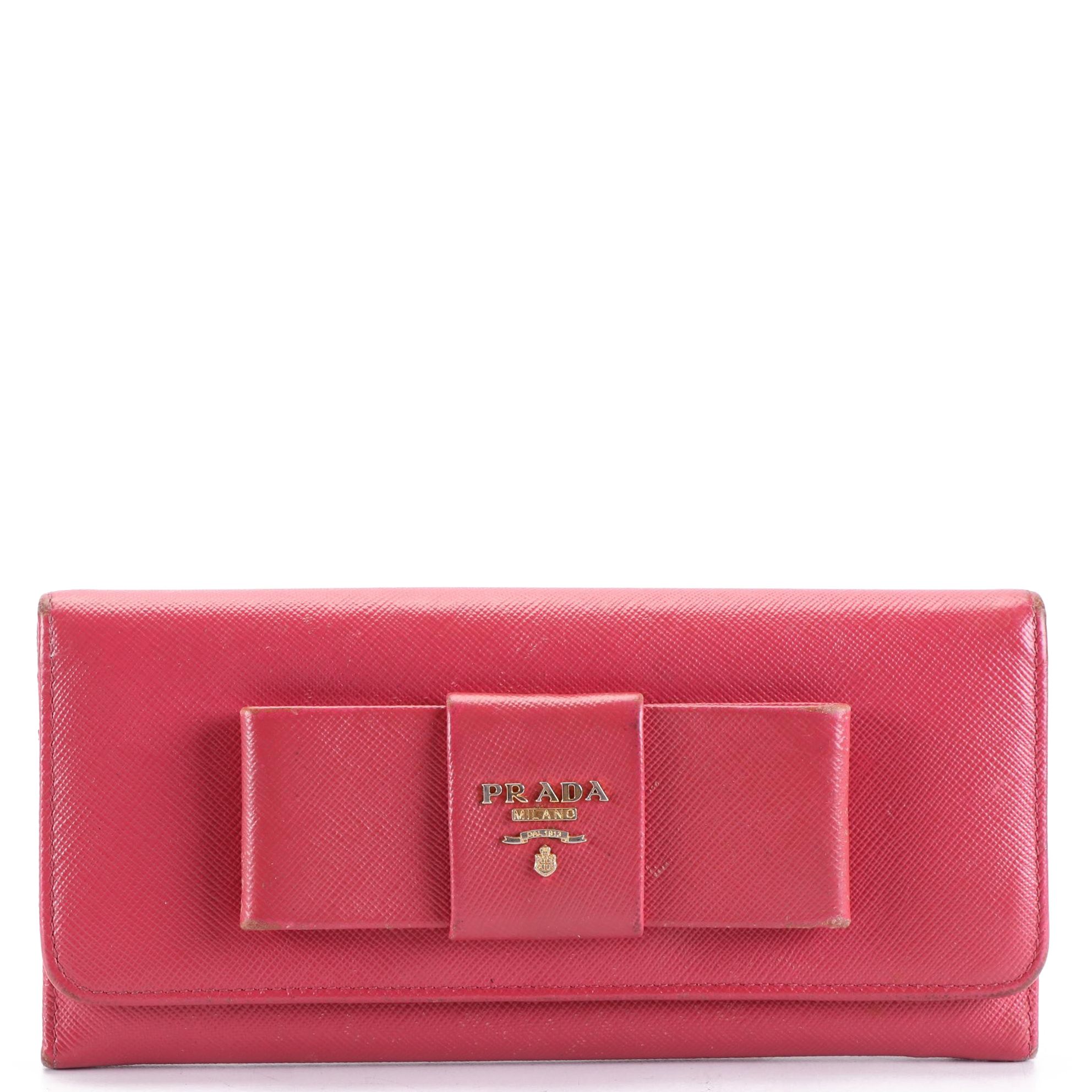 Prada Long Wallet with Bow in Saffiano Leather