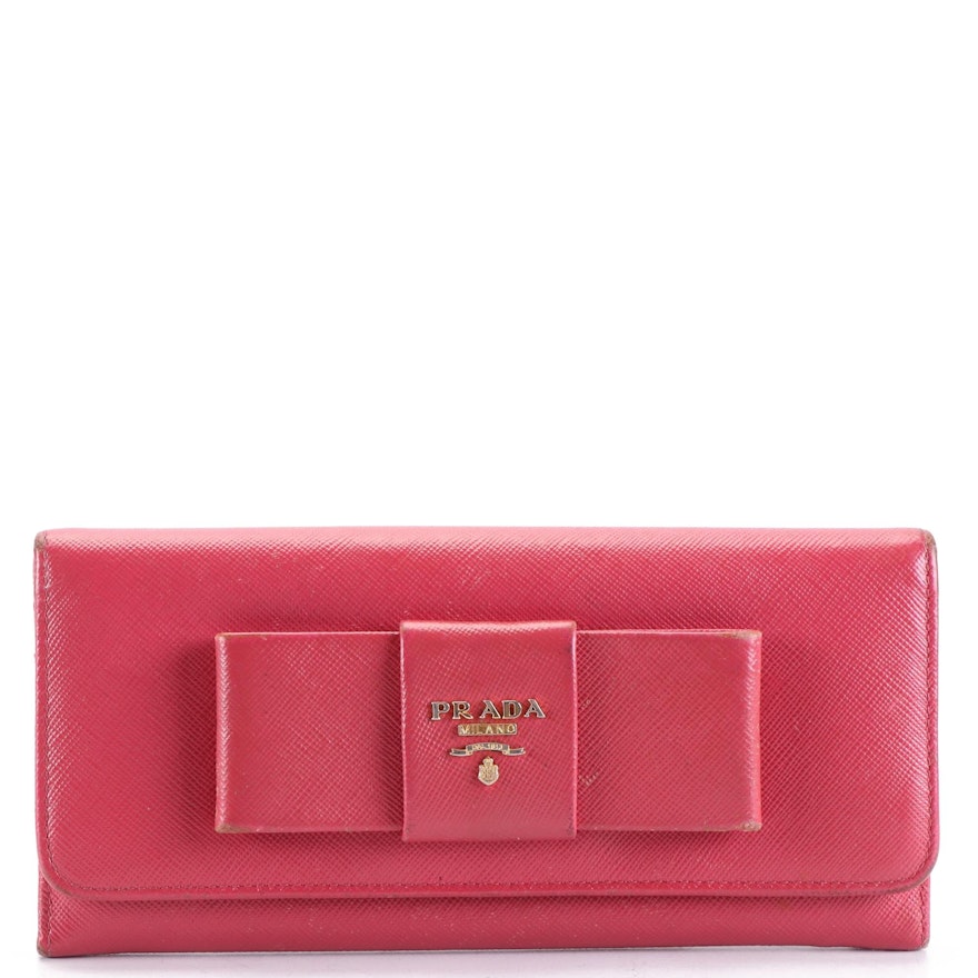 Prada Long Wallet with Bow in Saffiano Leather