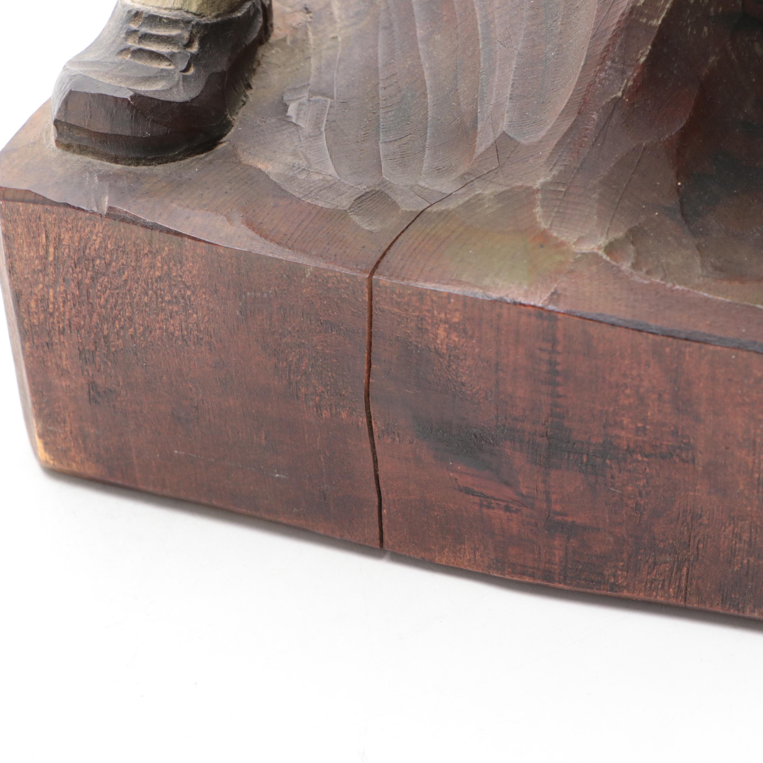 Black Forest Style Polychrome Carved Wooden Hunter Figurine