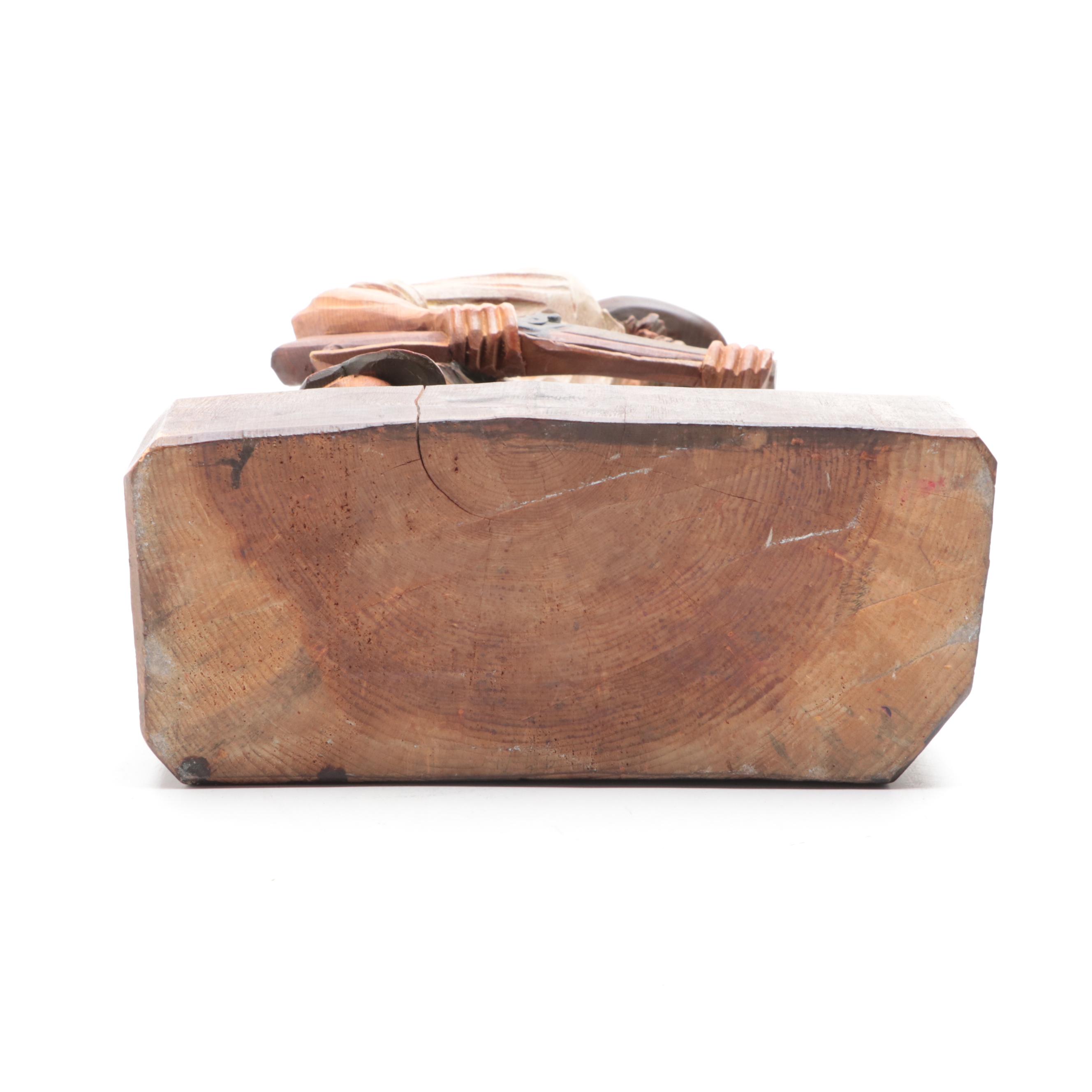 Black Forest Style Polychrome Carved Wooden Hunter Figurine