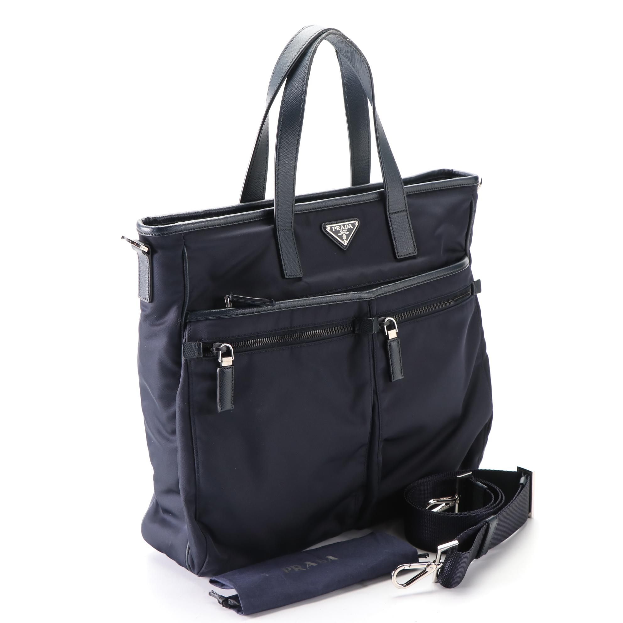 Prada Two-Way Tote Bag in Tessuto Nylon and Saffiano Leather