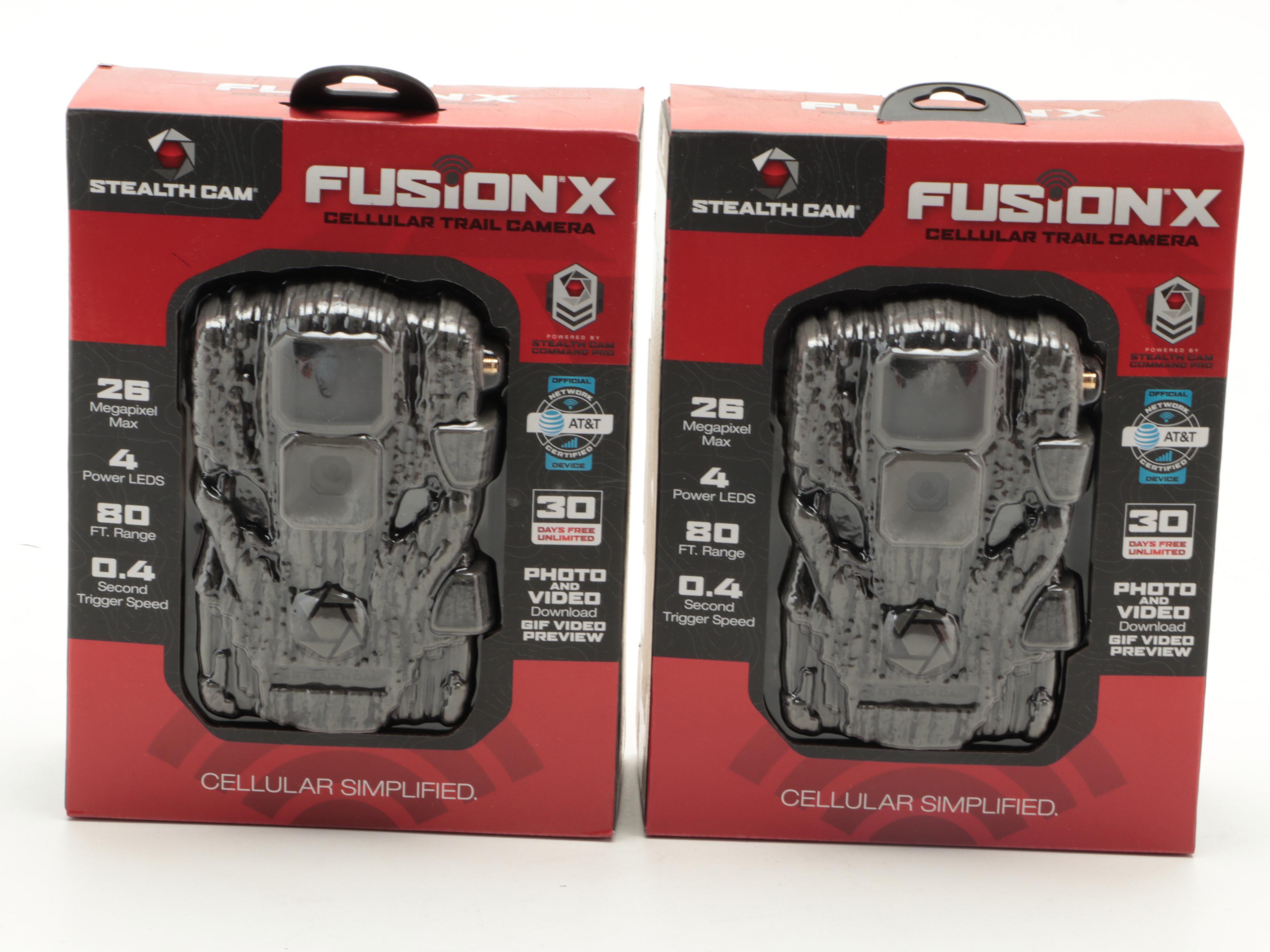 Two Stealth Cam Fusion X Cellular Trail Cameras With Muddy SD Card Reader