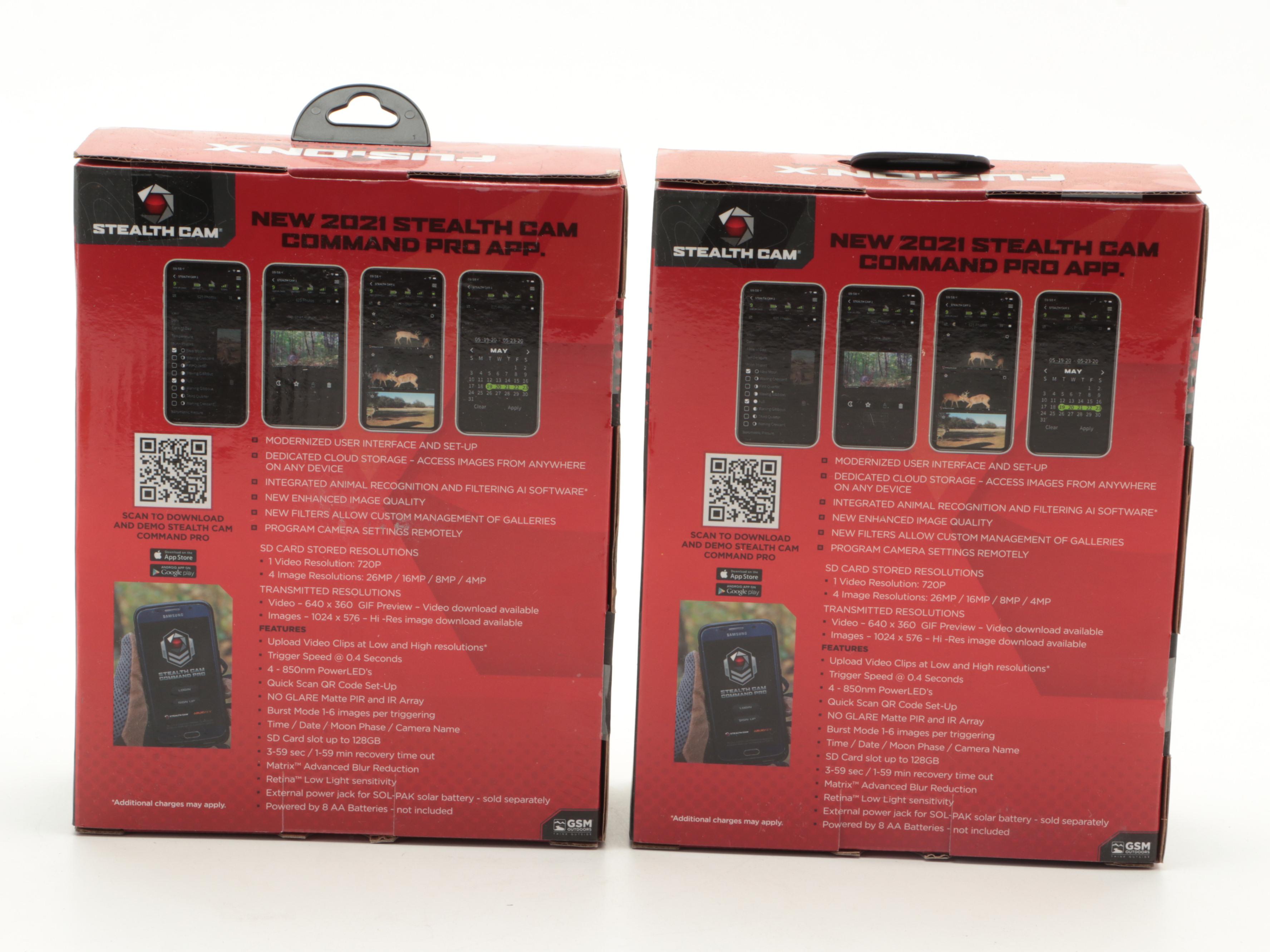 Two Stealth Cam Fusion X Cellular Trail Cameras With Muddy SD Card Reader