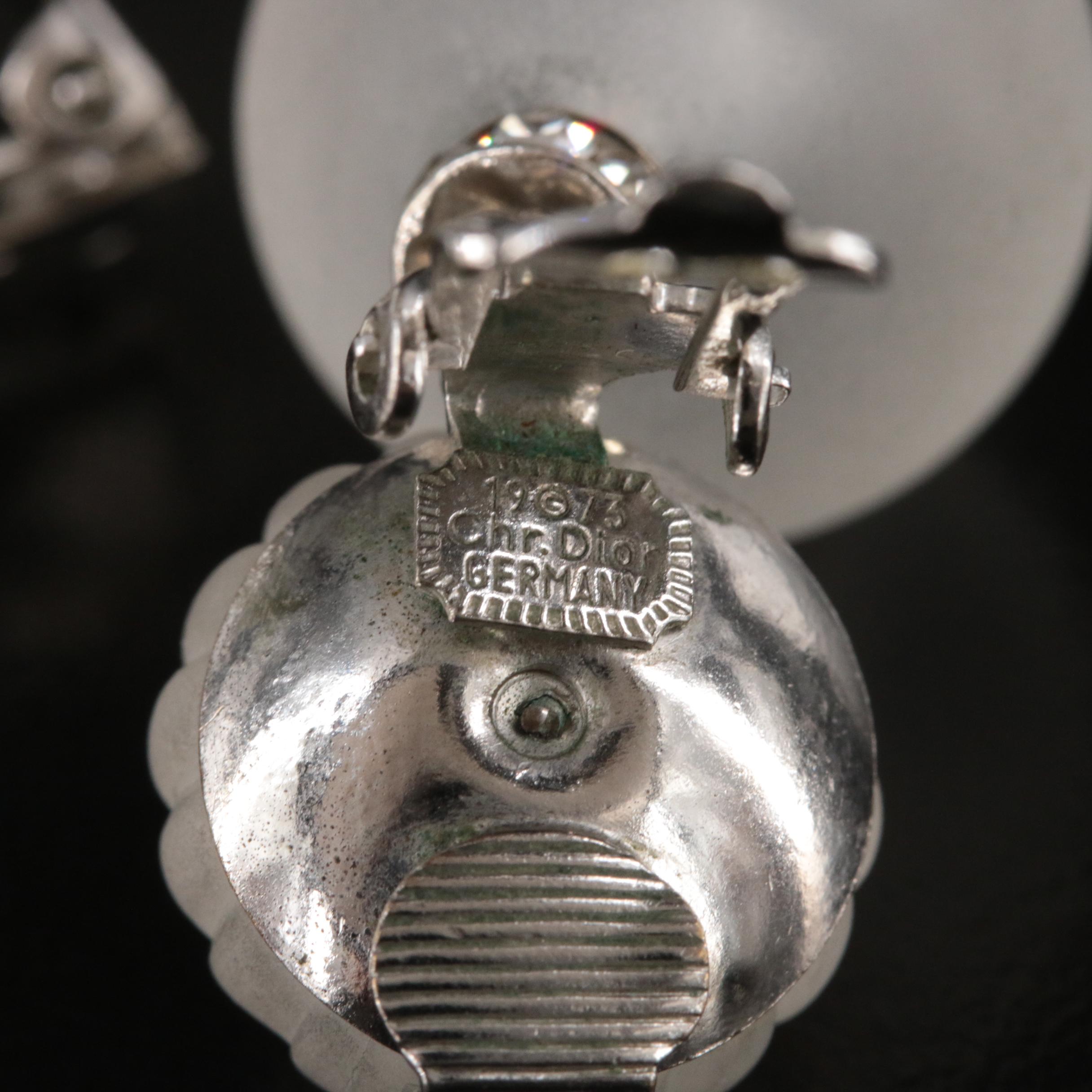 Christian Dior Rhinestone Frosted Earrings