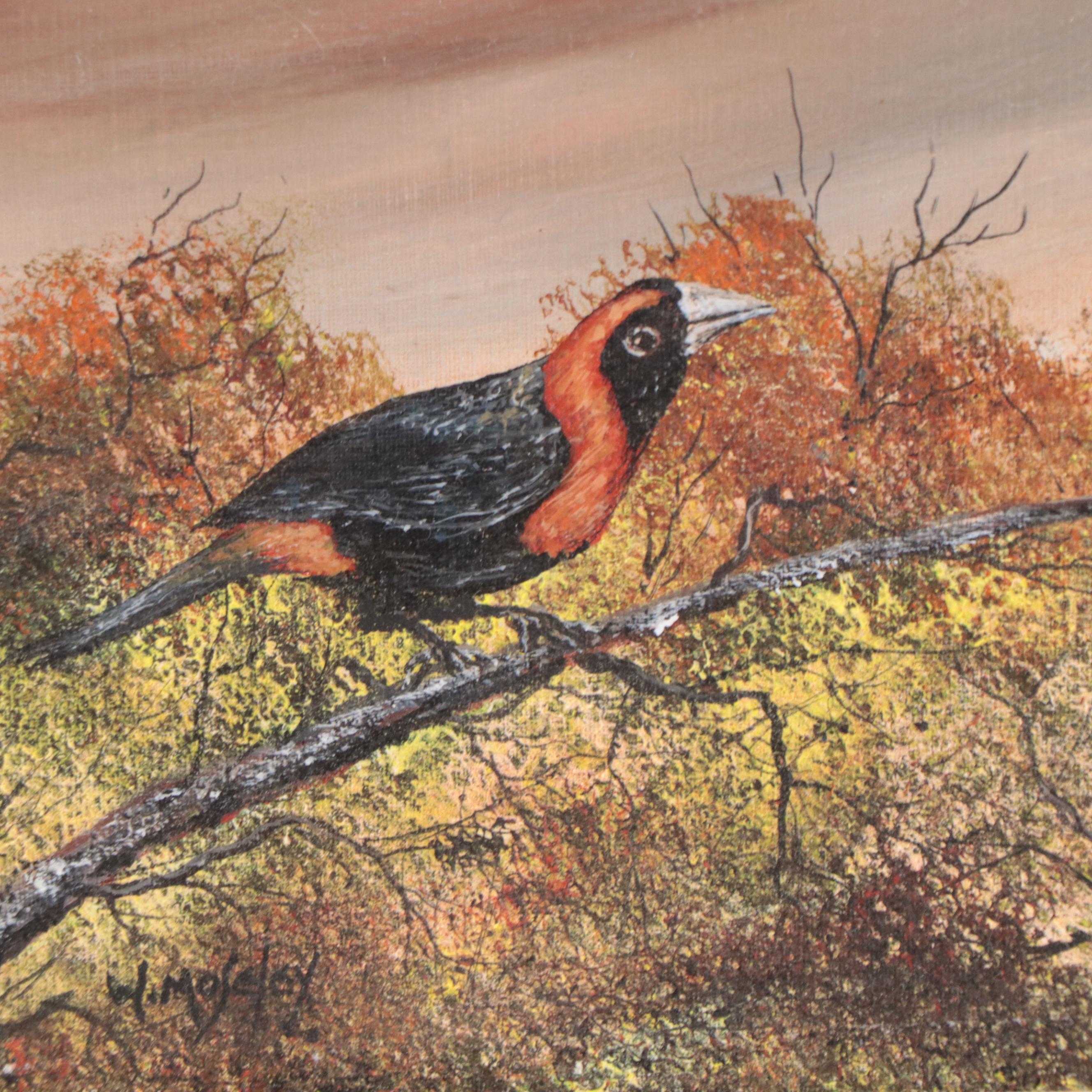 William W. Moseley Oil Painting of Bird on Branch