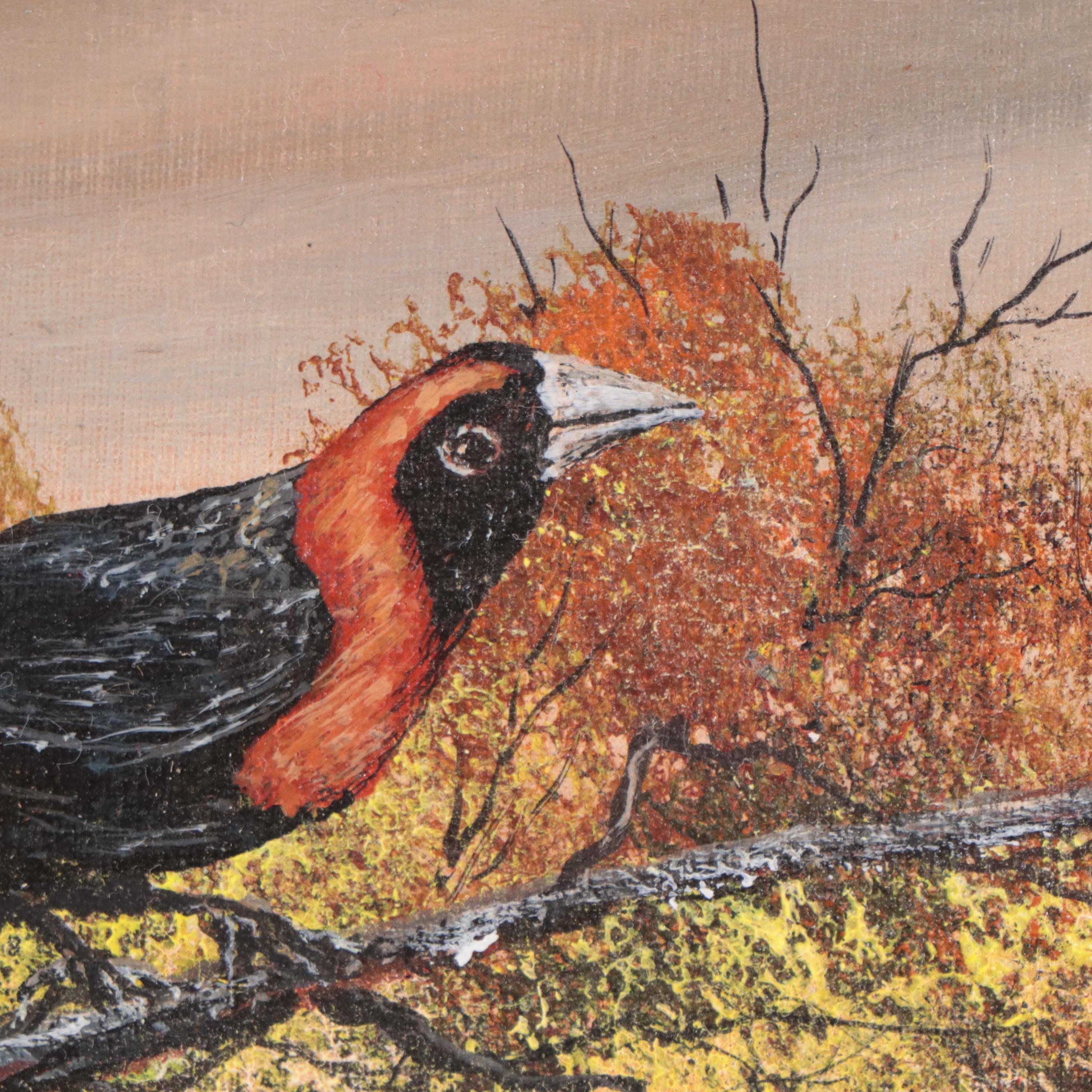 William W. Moseley Oil Painting of Bird on Branch