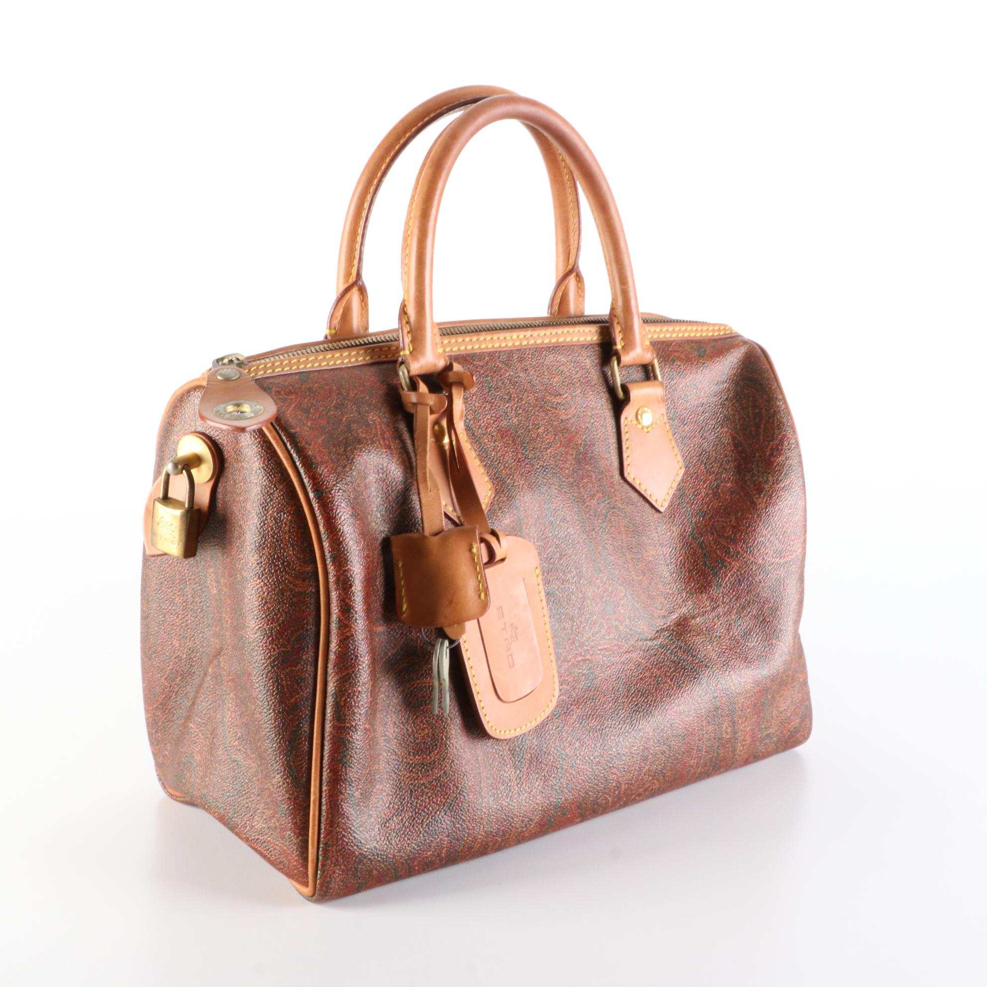 ETRO Boston Handbag in Paisley Coated Canvas and Leather