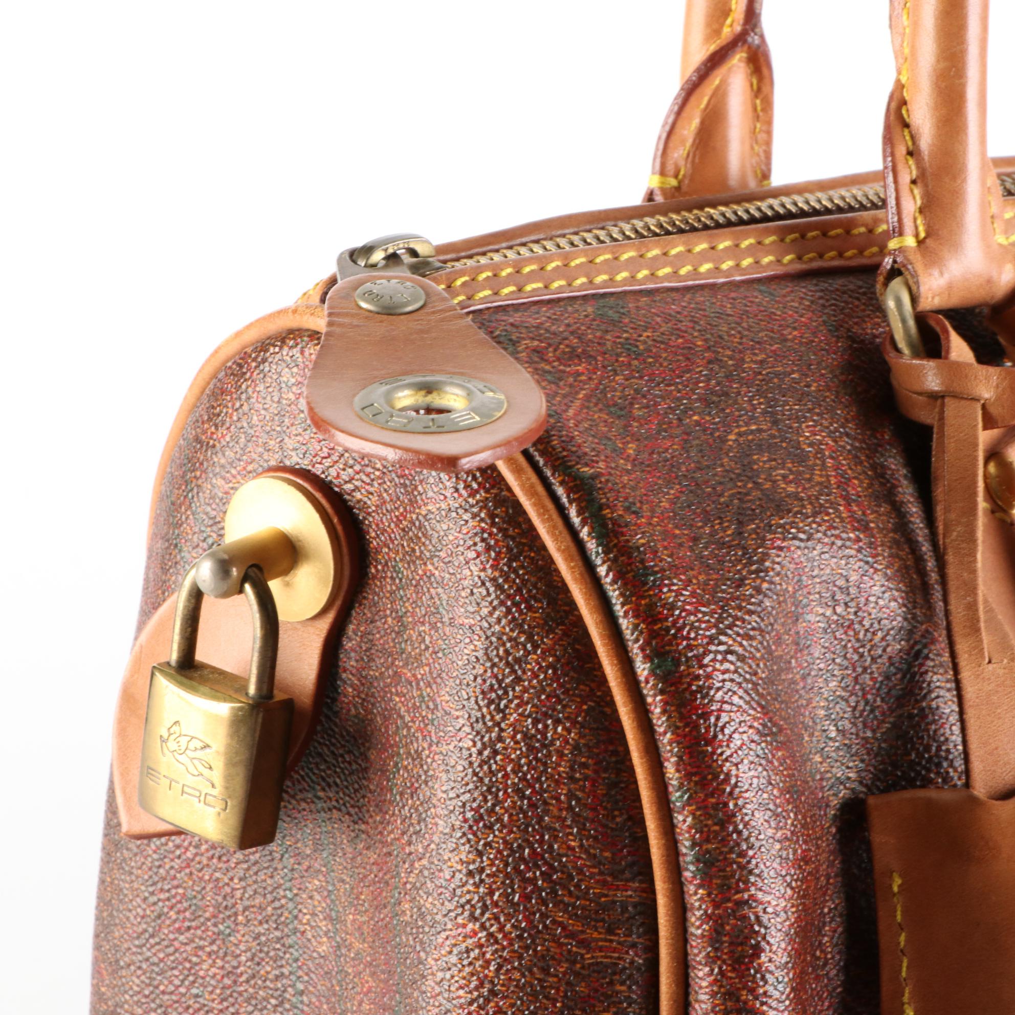 ETRO Boston Handbag in Paisley Coated Canvas and Leather