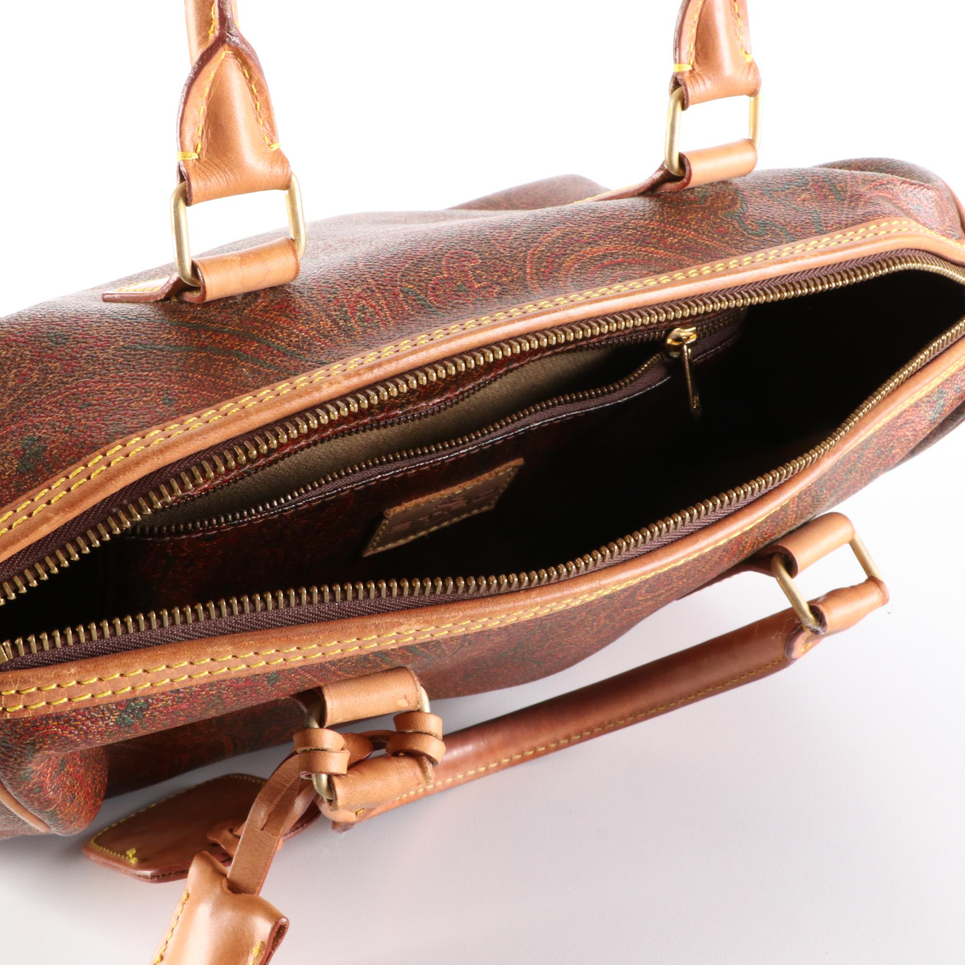 ETRO Boston Handbag in Paisley Coated Canvas and Leather