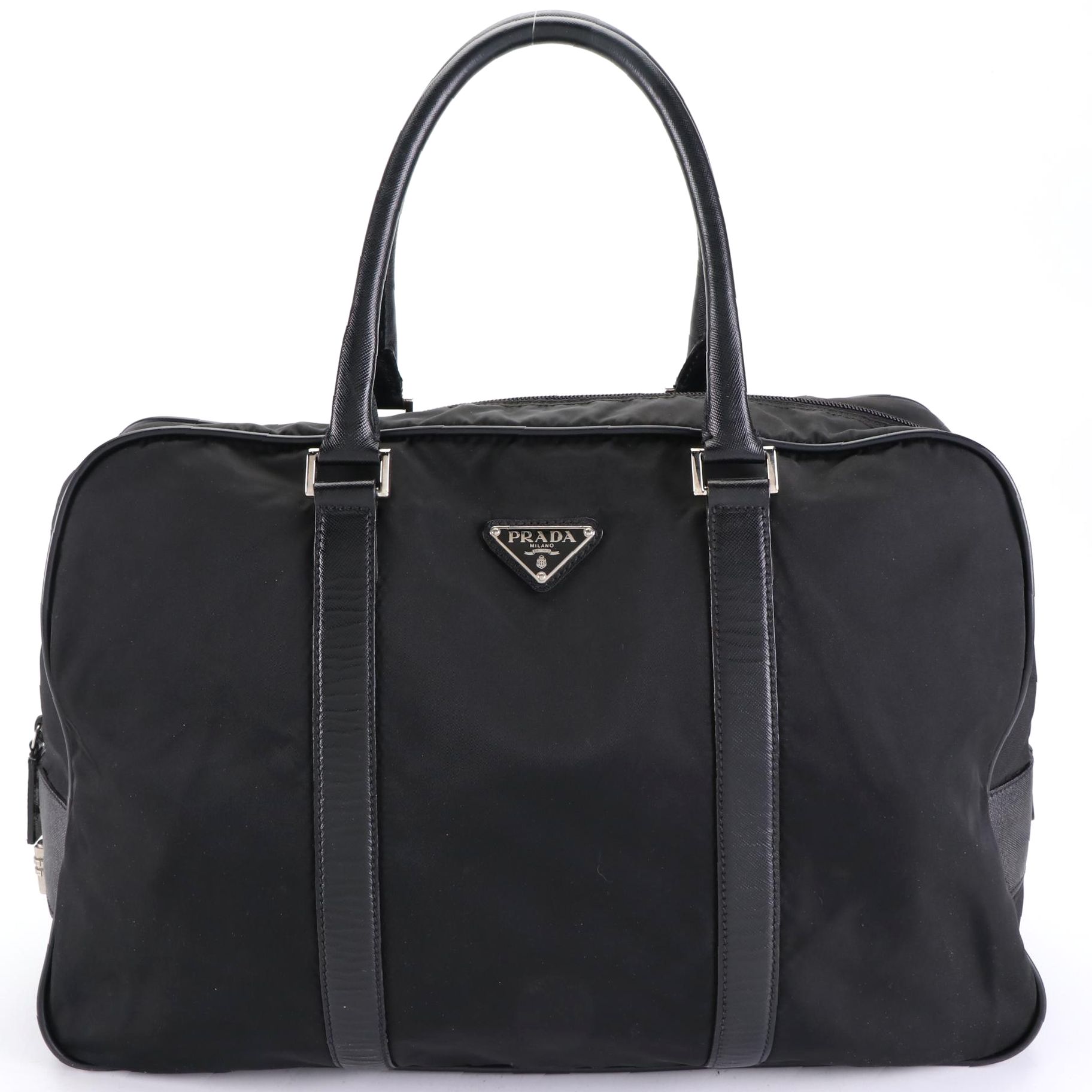 Prada Locking Duffle Bag in Nylon with Saffiano Leather Trim