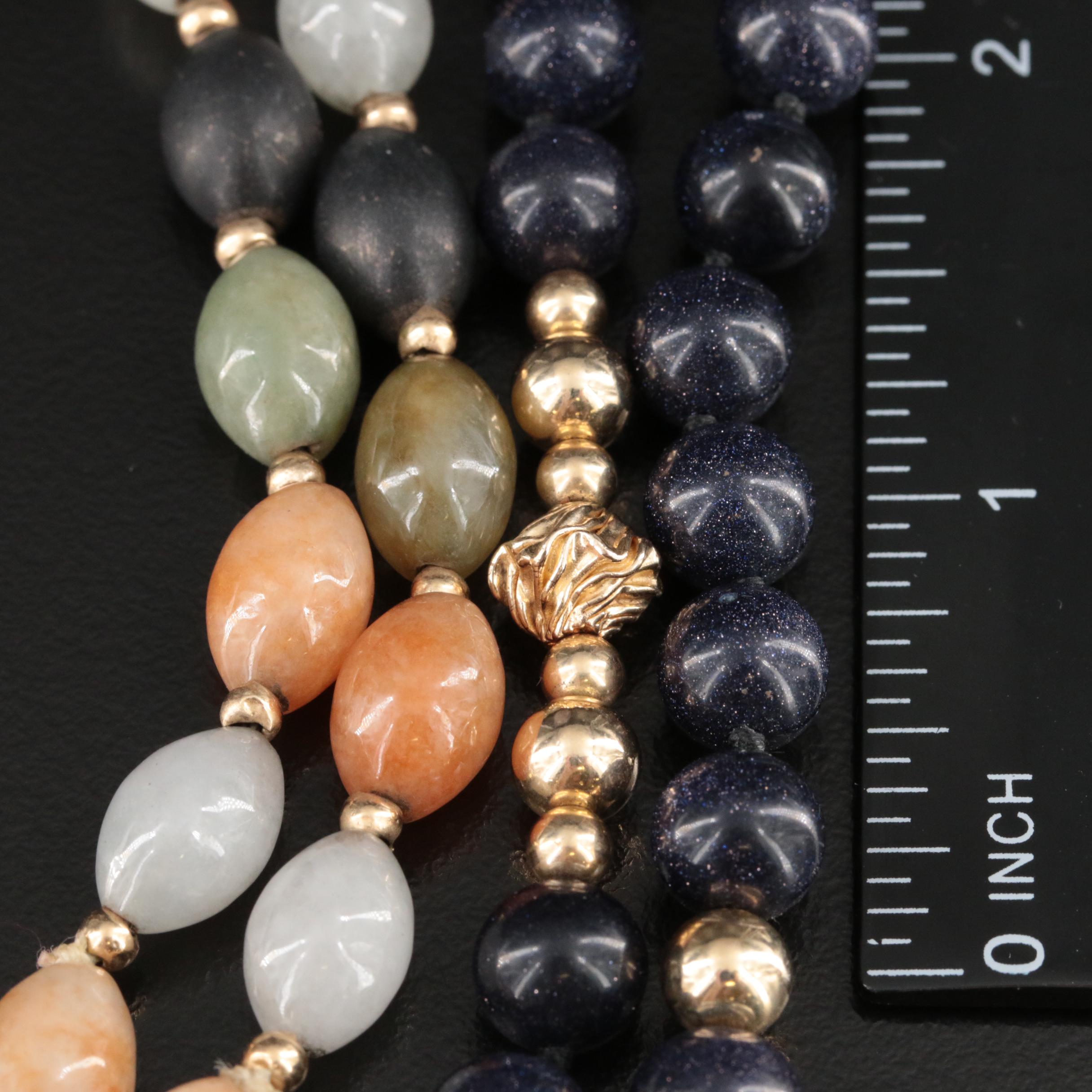 Jadeite, Black Onyx and Glass Beaded Necklaces