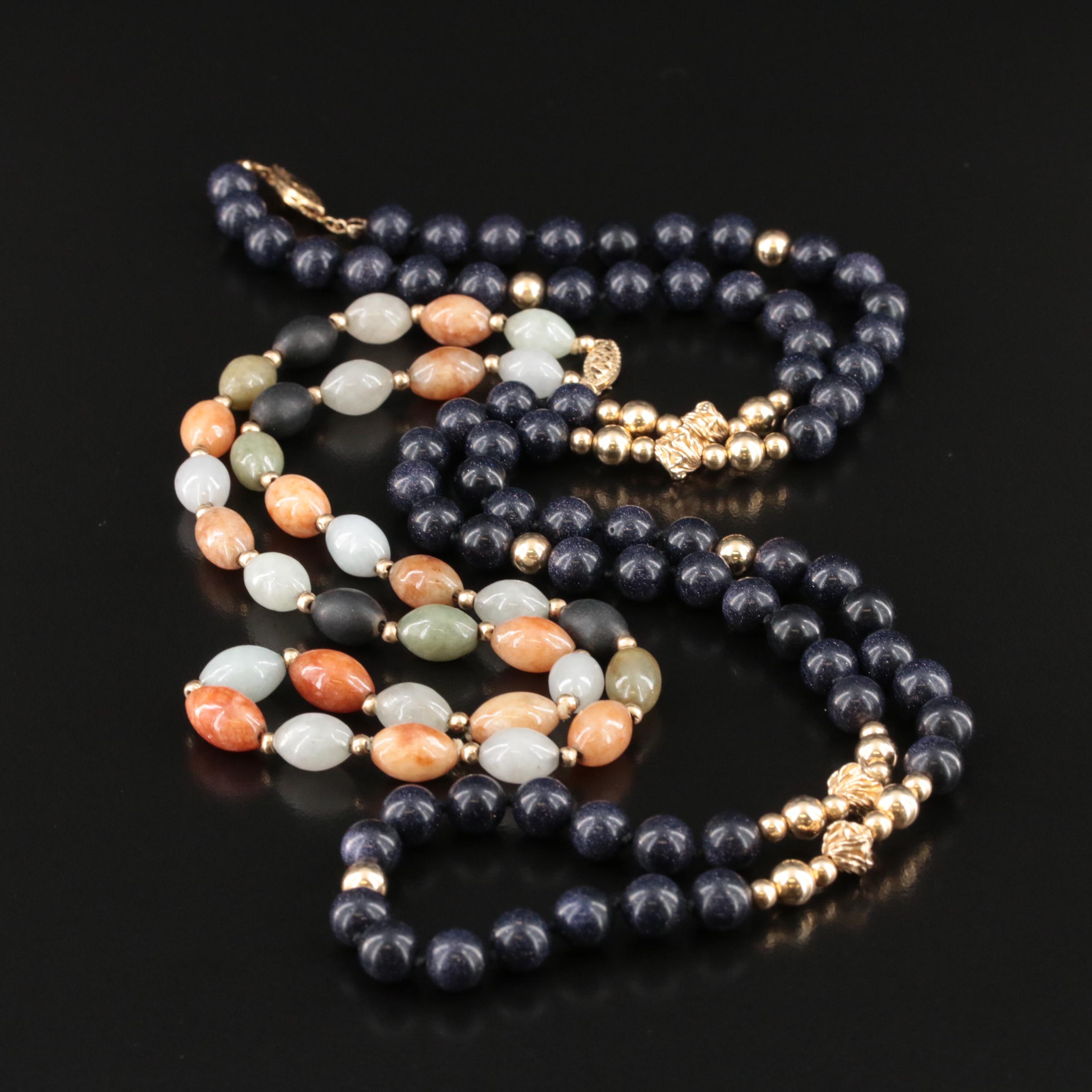 Jadeite, Black Onyx and Glass Beaded Necklaces