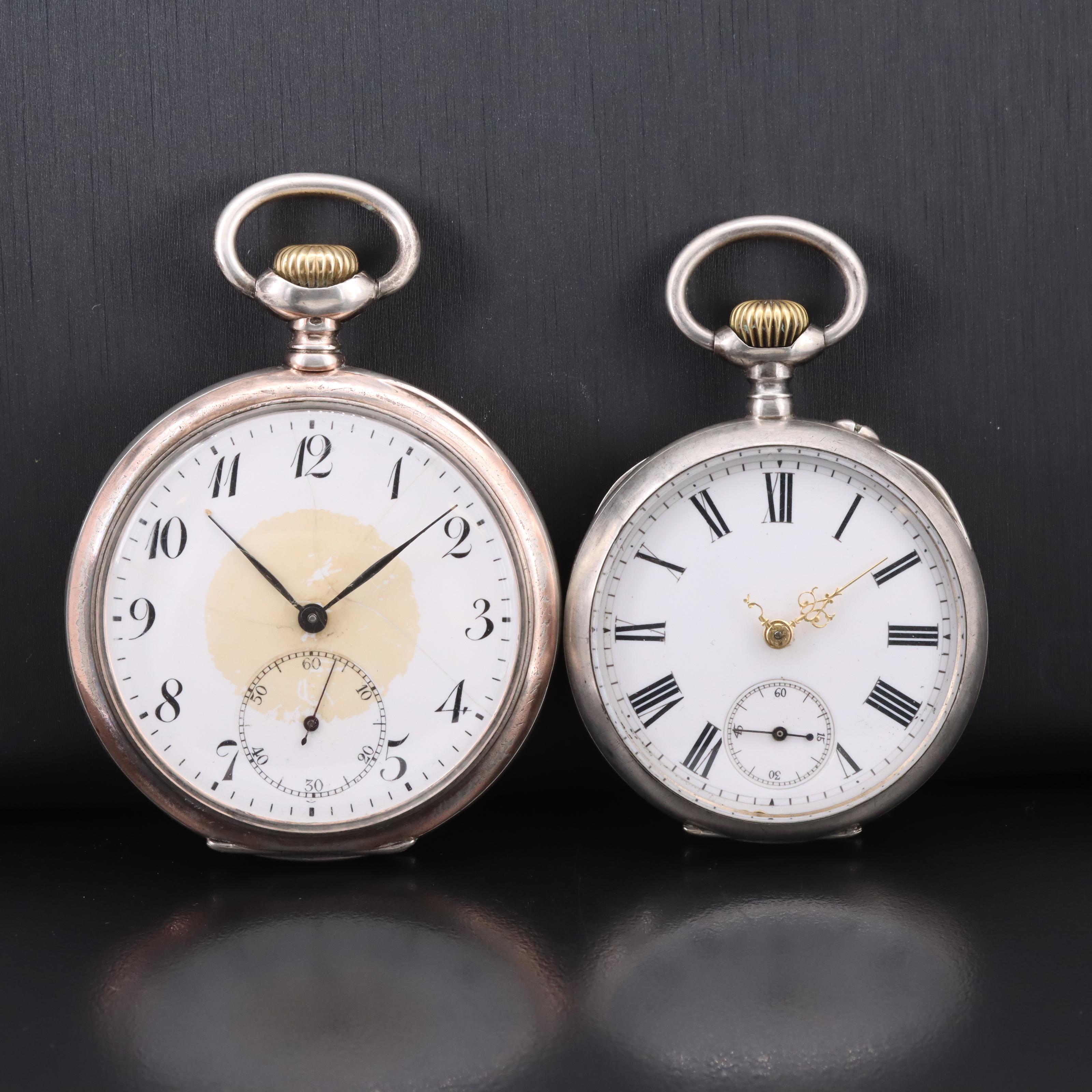 Pair of 800 Silver European Pocket Watches Featuring Zenith