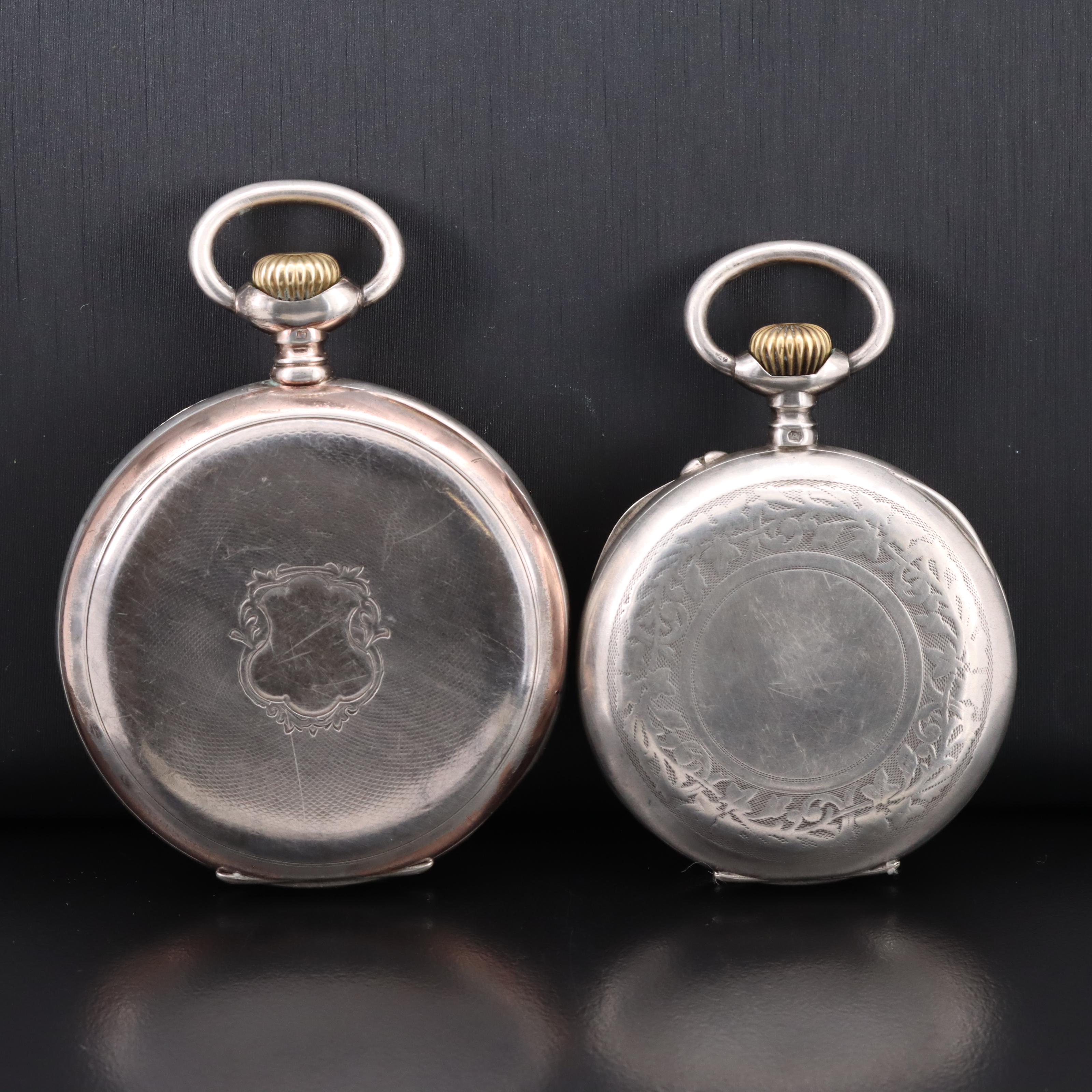 Pair of 800 Silver European Pocket Watches Featuring Zenith