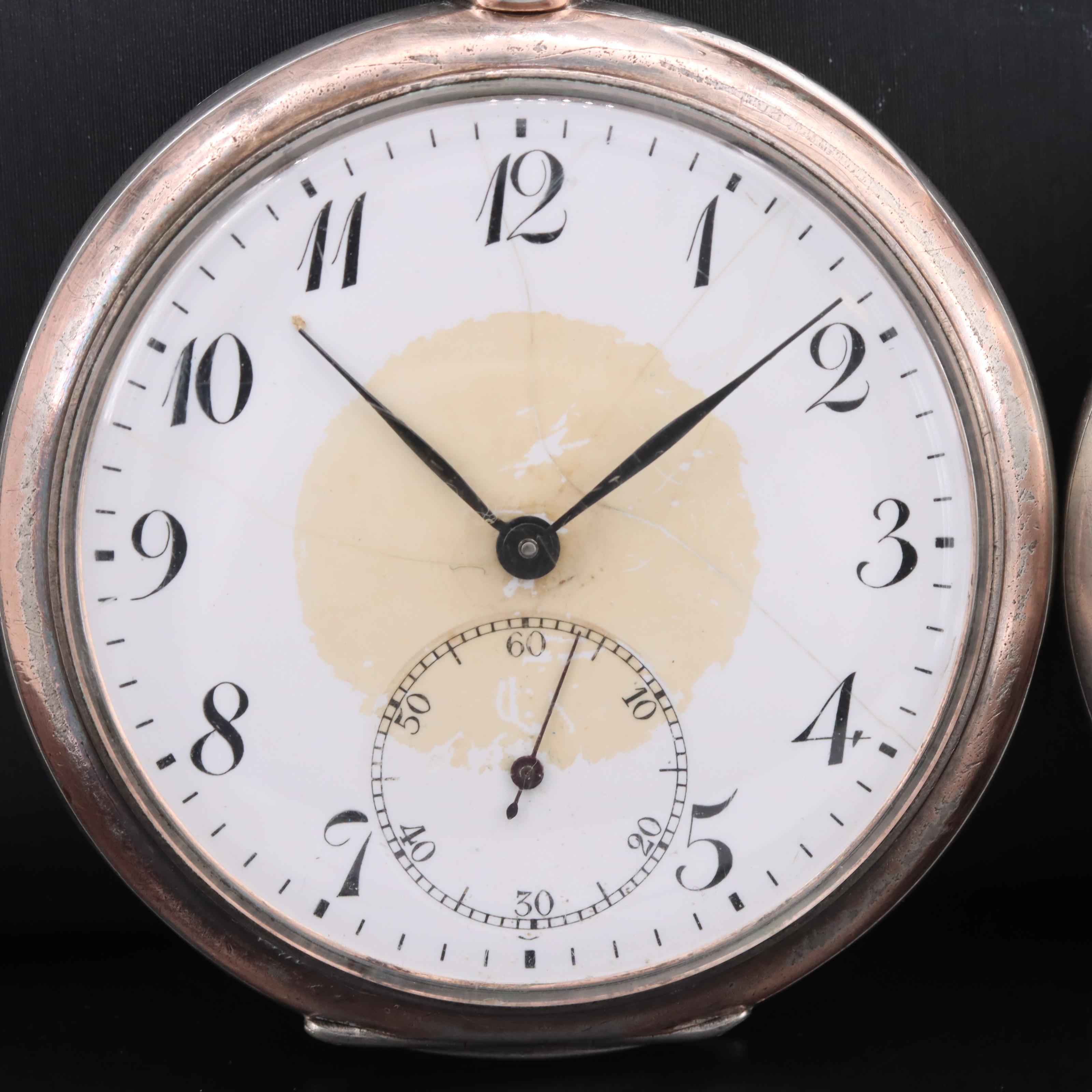 Pair of 800 Silver European Pocket Watches Featuring Zenith