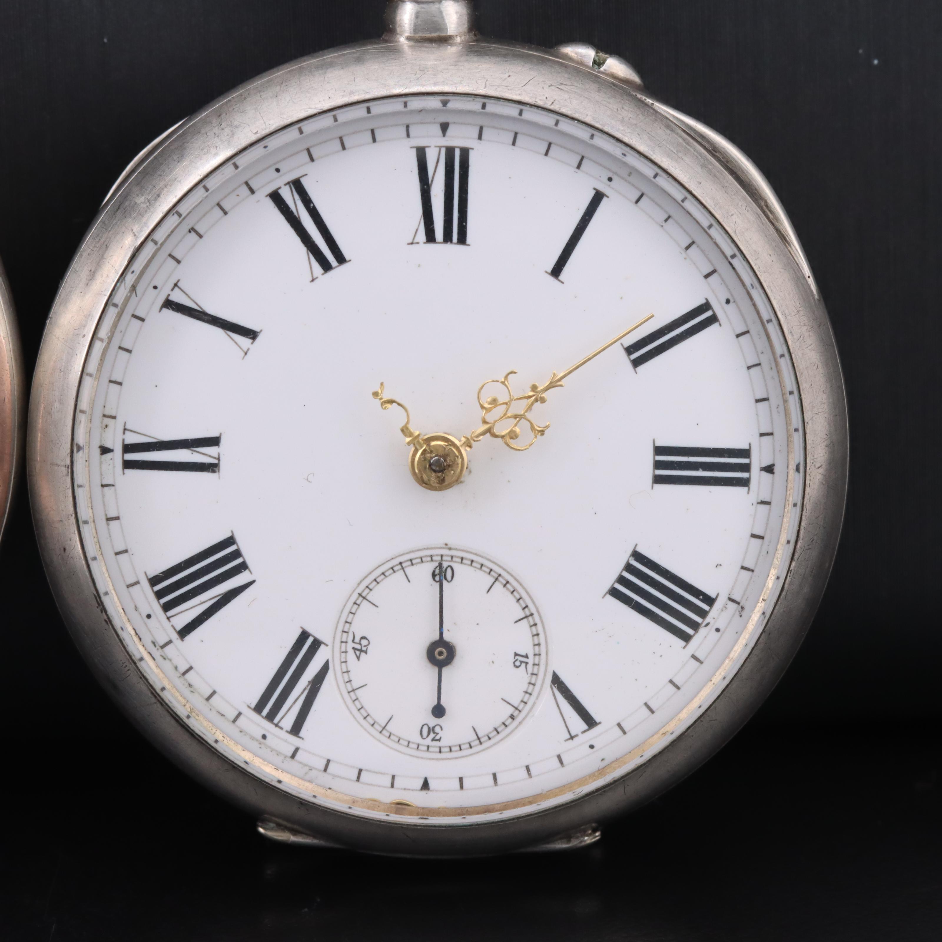 Pair of 800 Silver European Pocket Watches Featuring Zenith