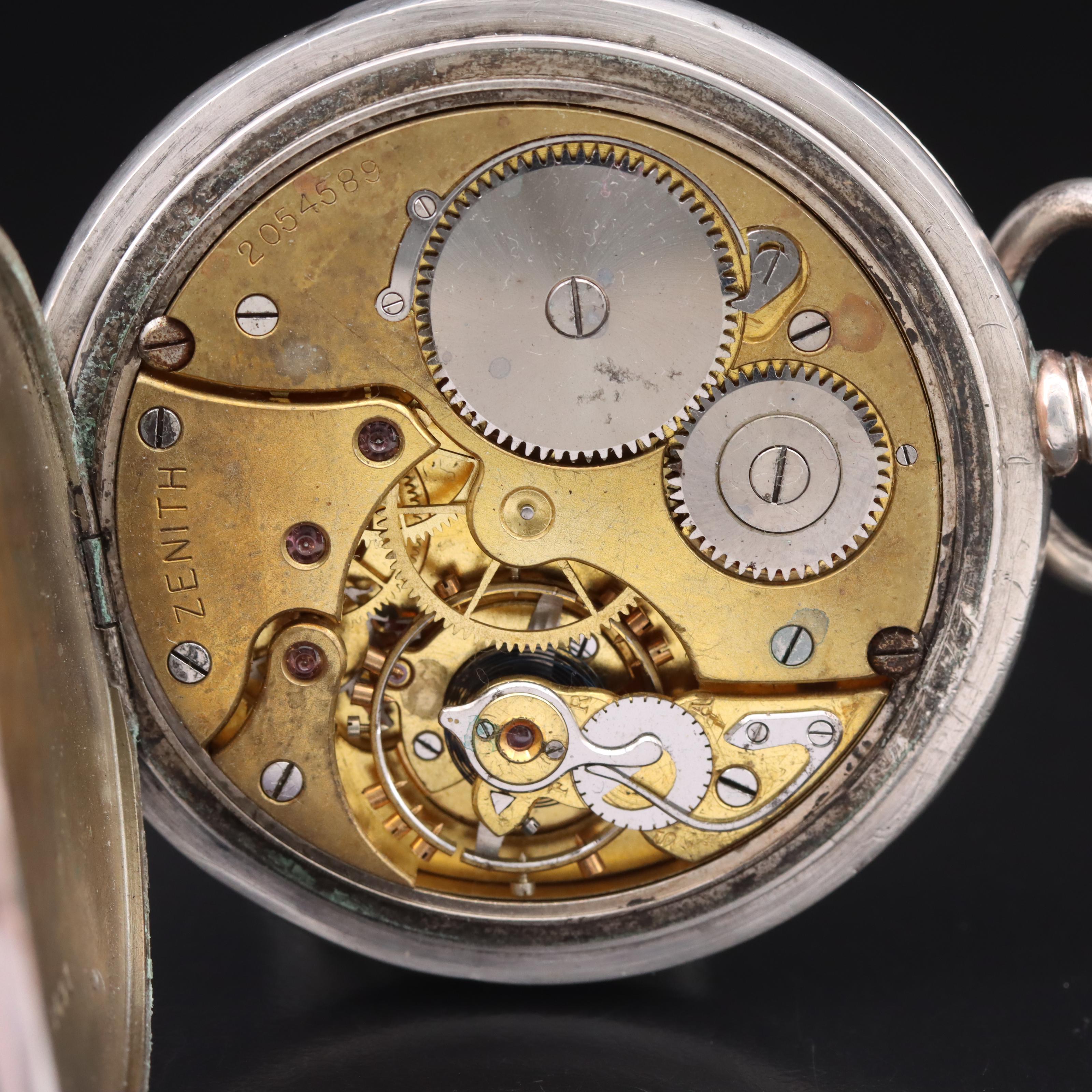 Pair of 800 Silver European Pocket Watches Featuring Zenith