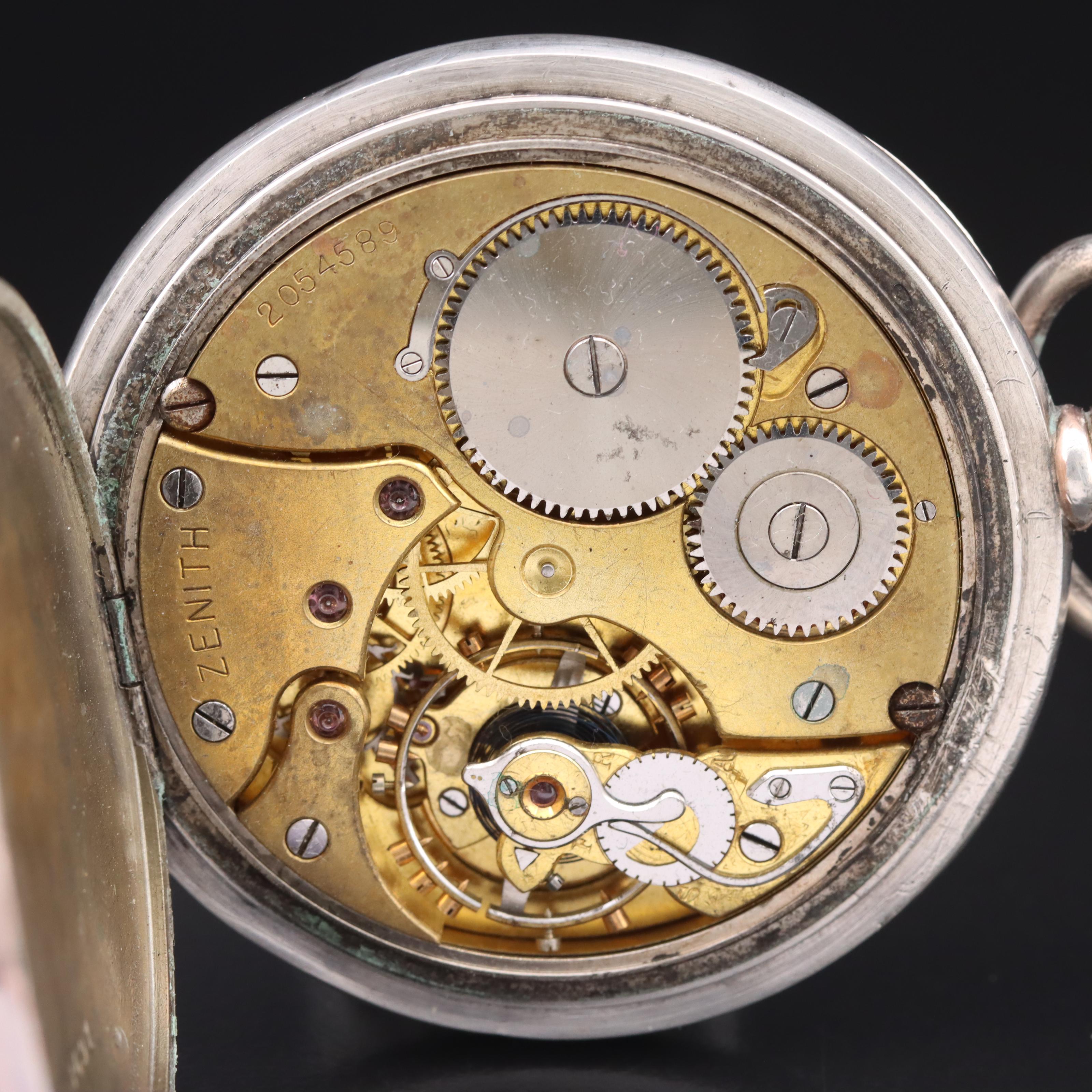 Pair of 800 Silver European Pocket Watches Featuring Zenith