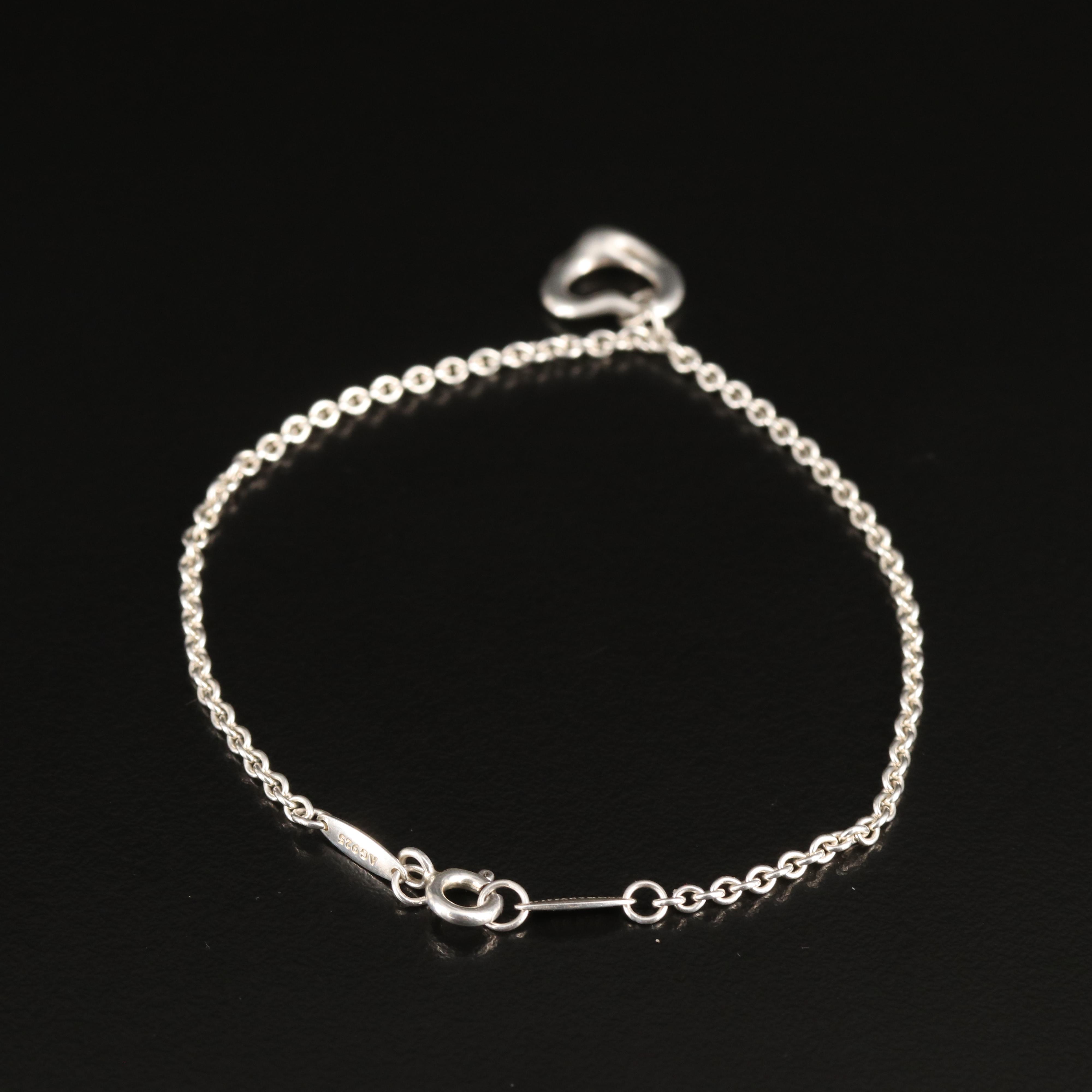 Tiffany & Co. Sterling Open Heart Charm Bracelet