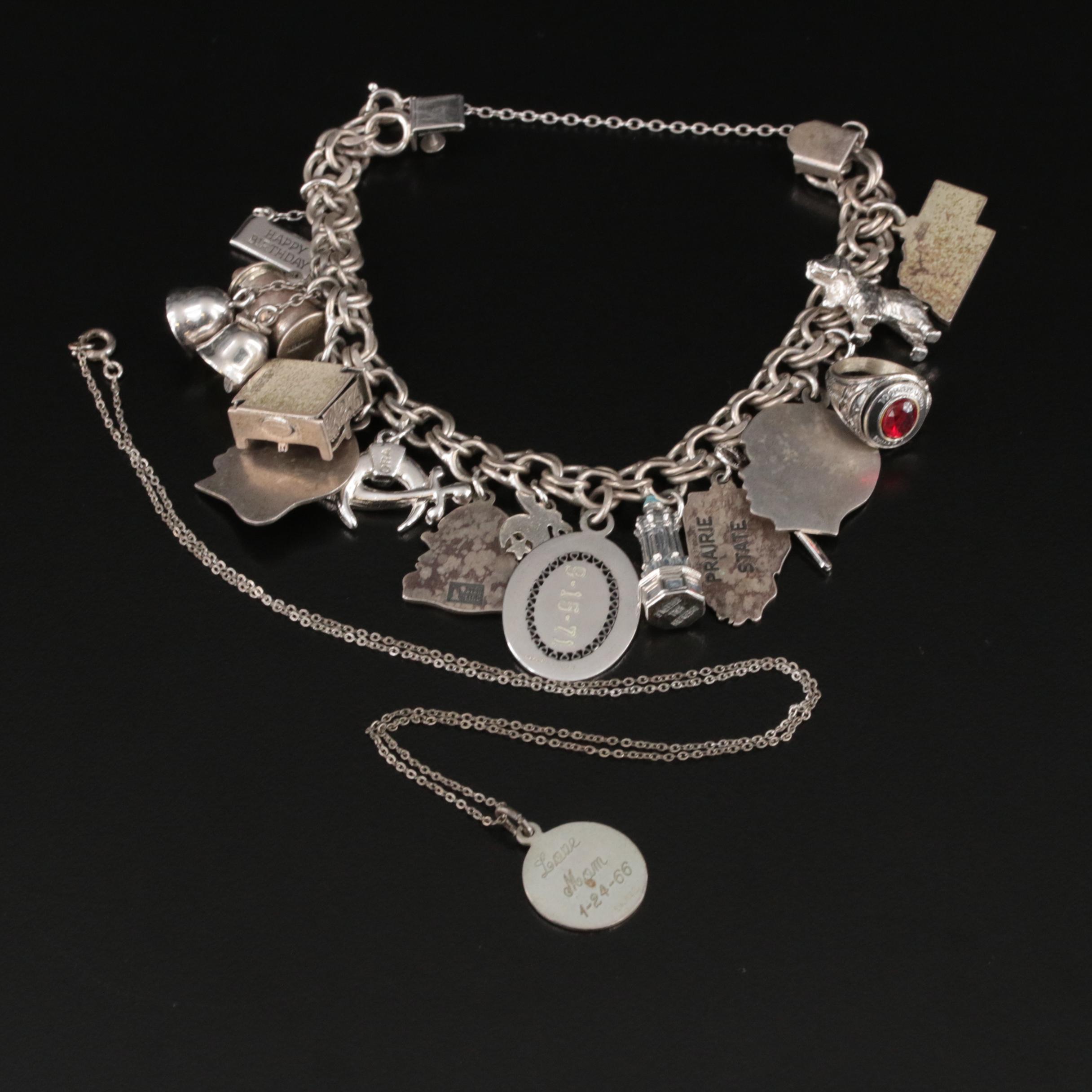 Vintage Charm Bracelet and Pendant Necklace Featuring Shriner Charm
