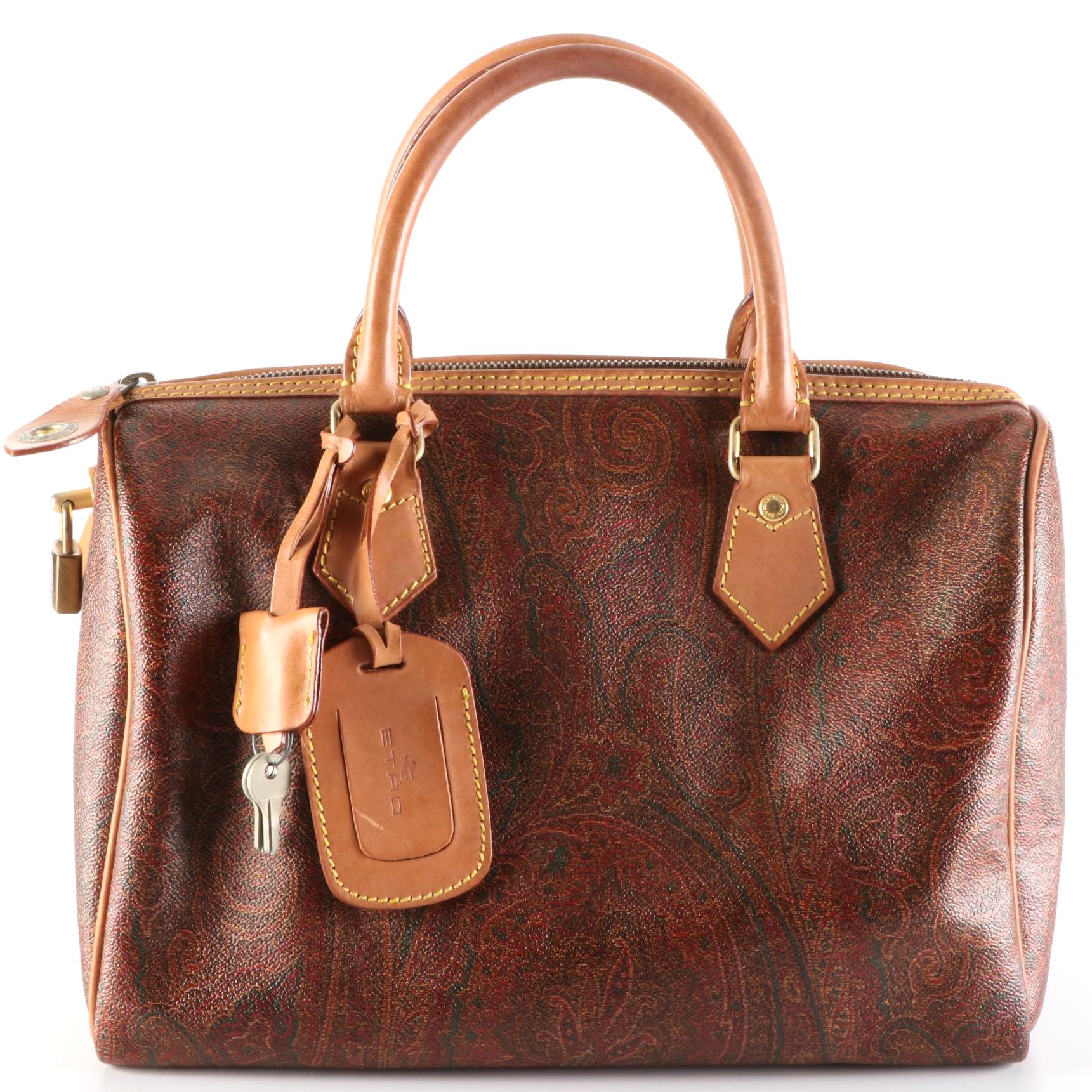 ETRO Boston Handbag in Paisley Coated Canvas and Leather