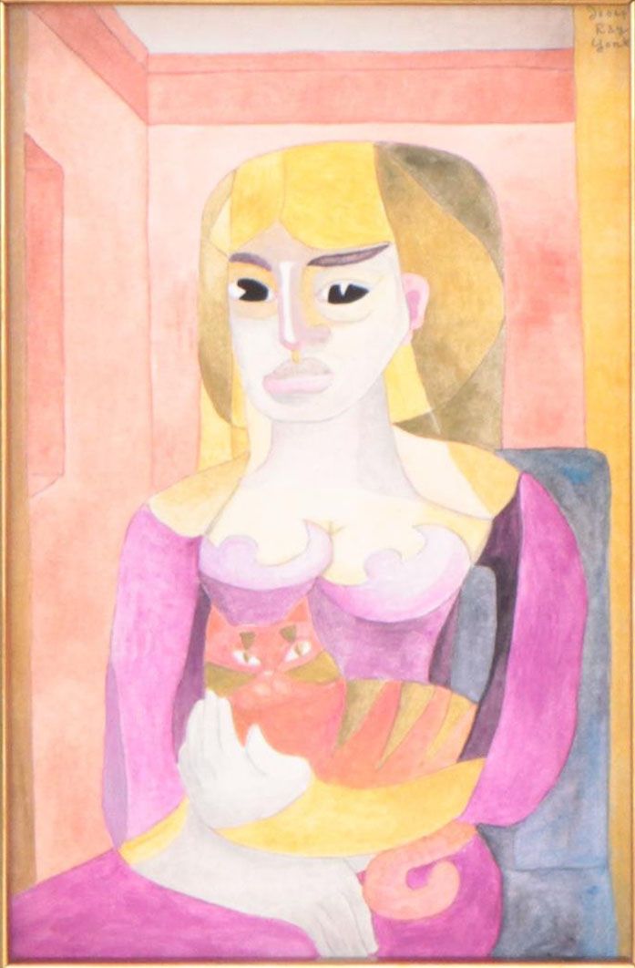 Joseph Ray York Watercolor Painting "Portrait: Girl With Cat," 2019