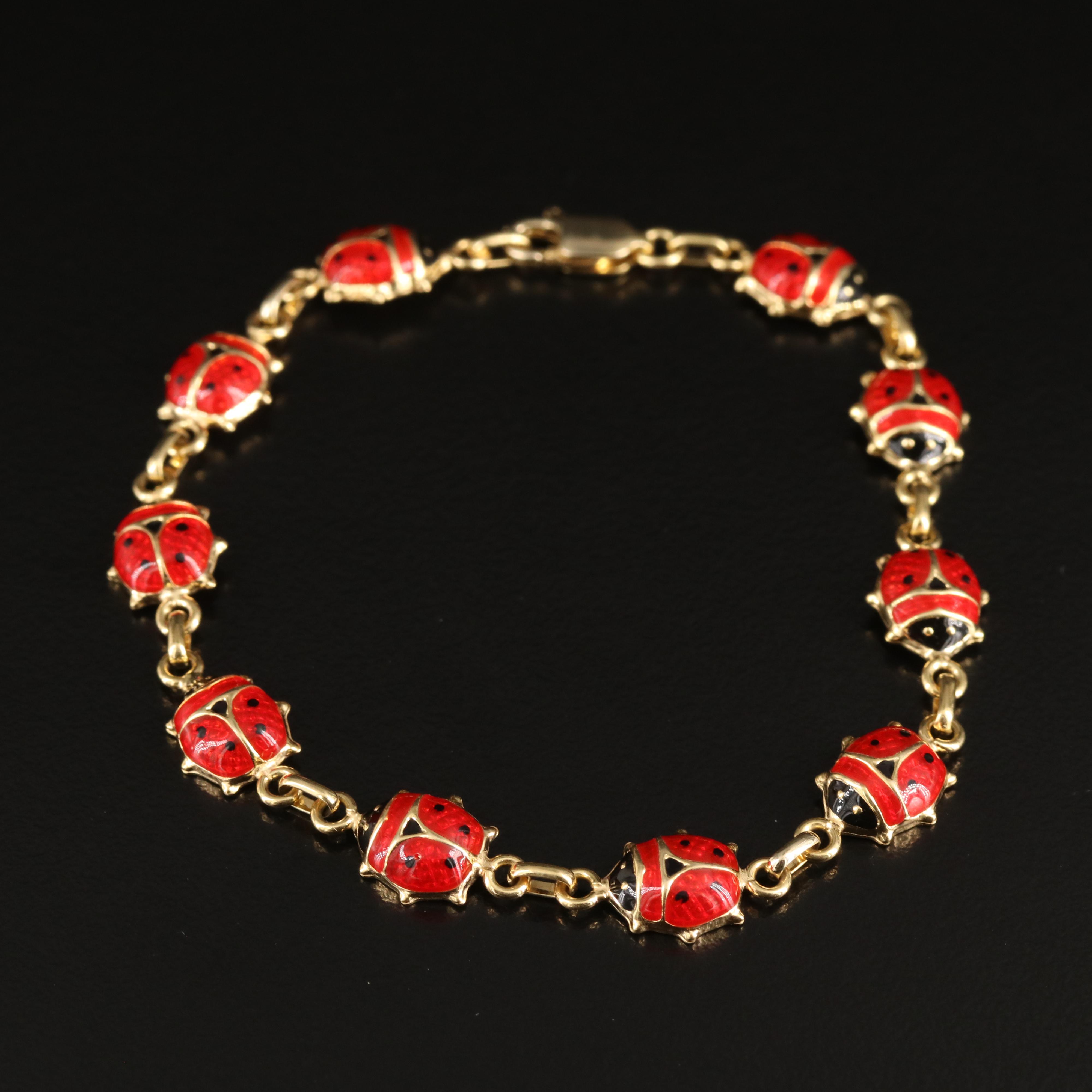 Italian 14K Enamel Lady Bug Bracelet