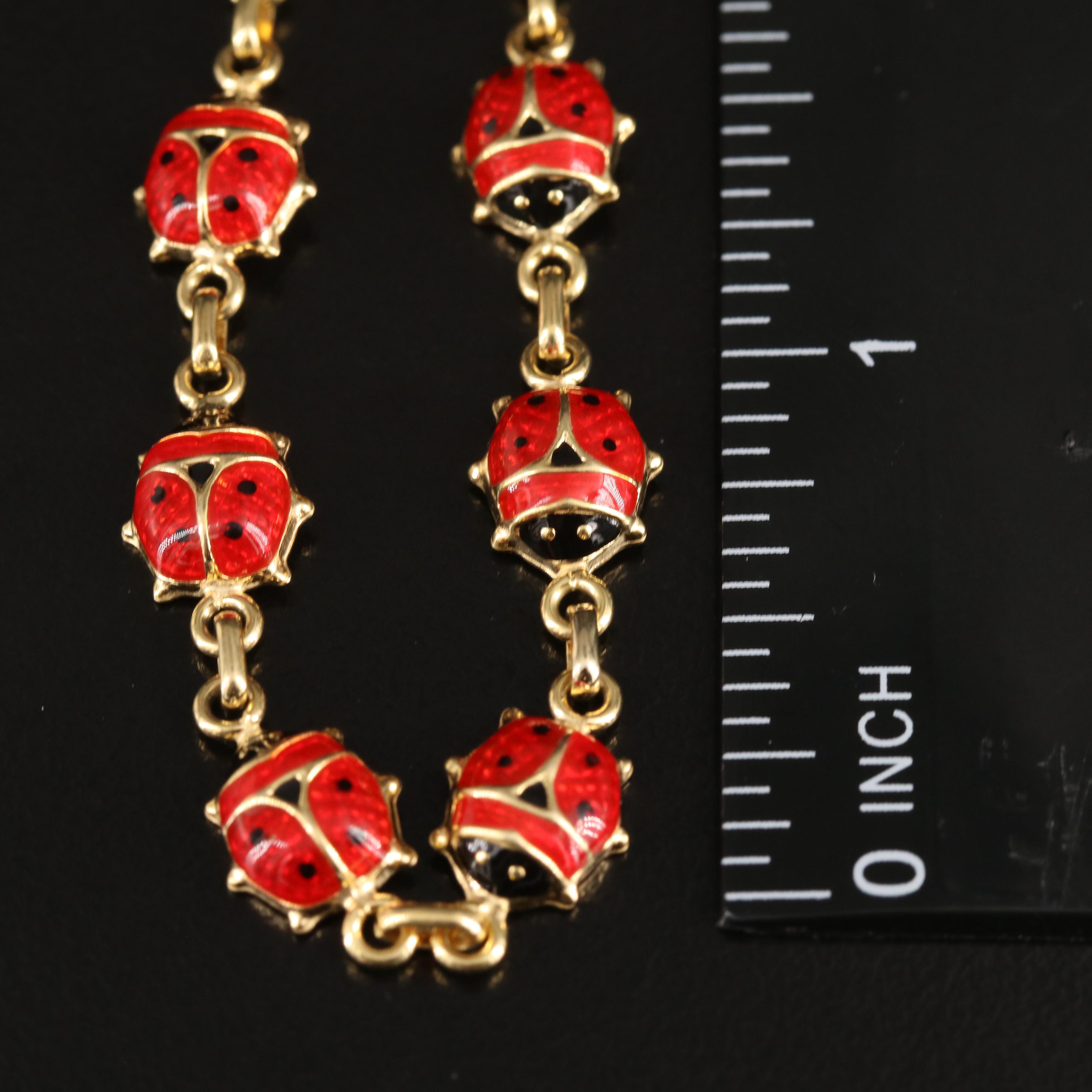Italian 14K Enamel Lady Bug Bracelet