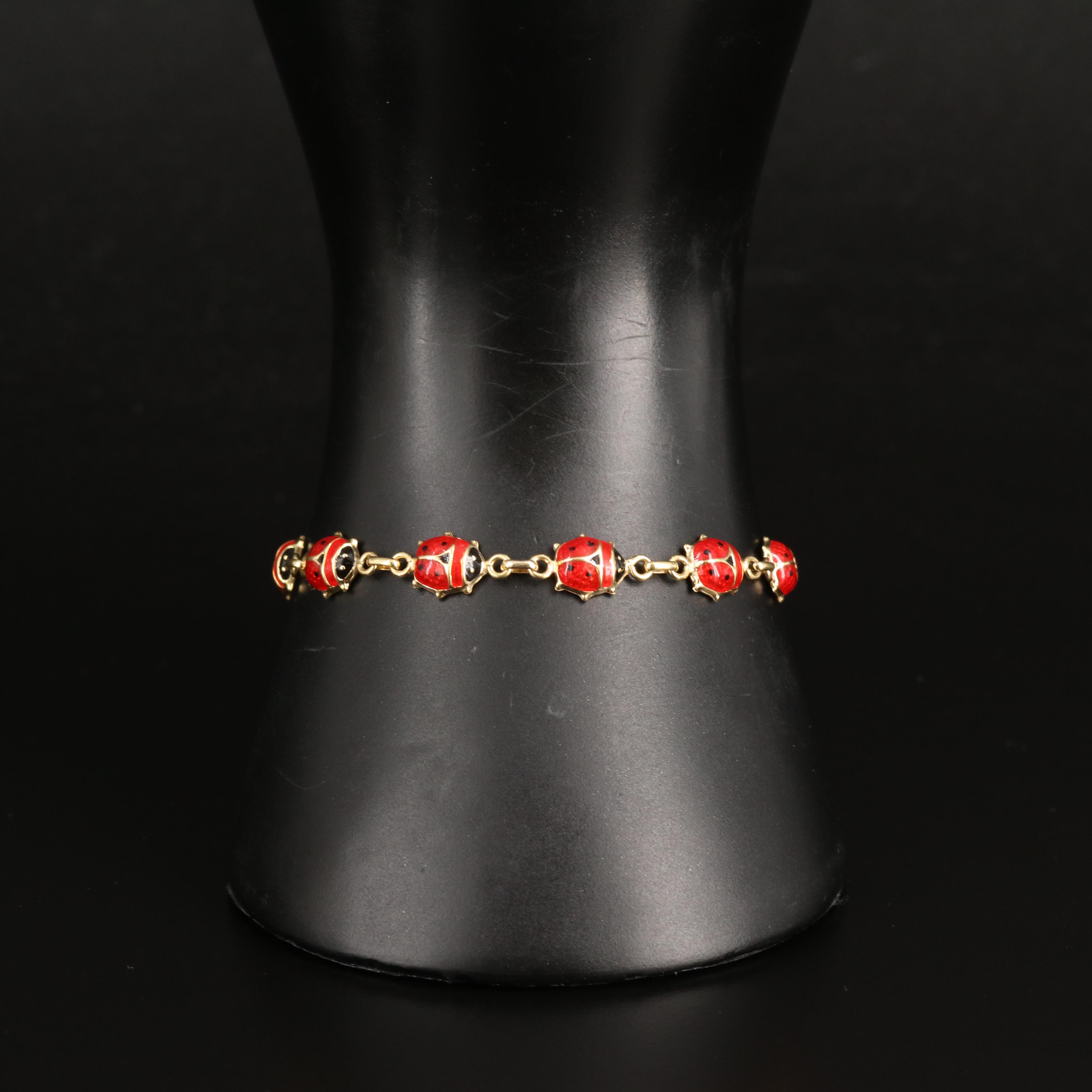 Italian 14K Enamel Lady Bug Bracelet