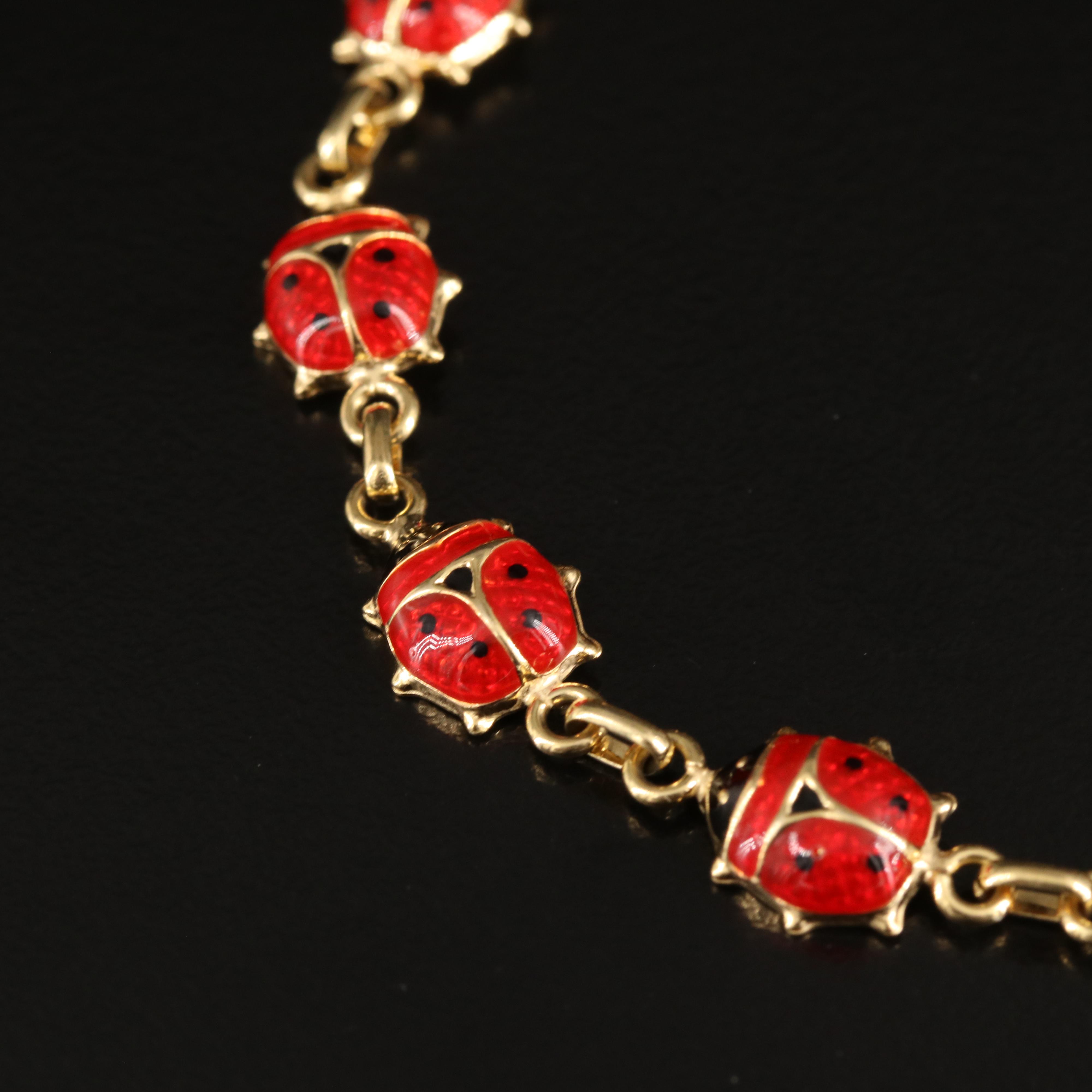Italian 14K Enamel Lady Bug Bracelet