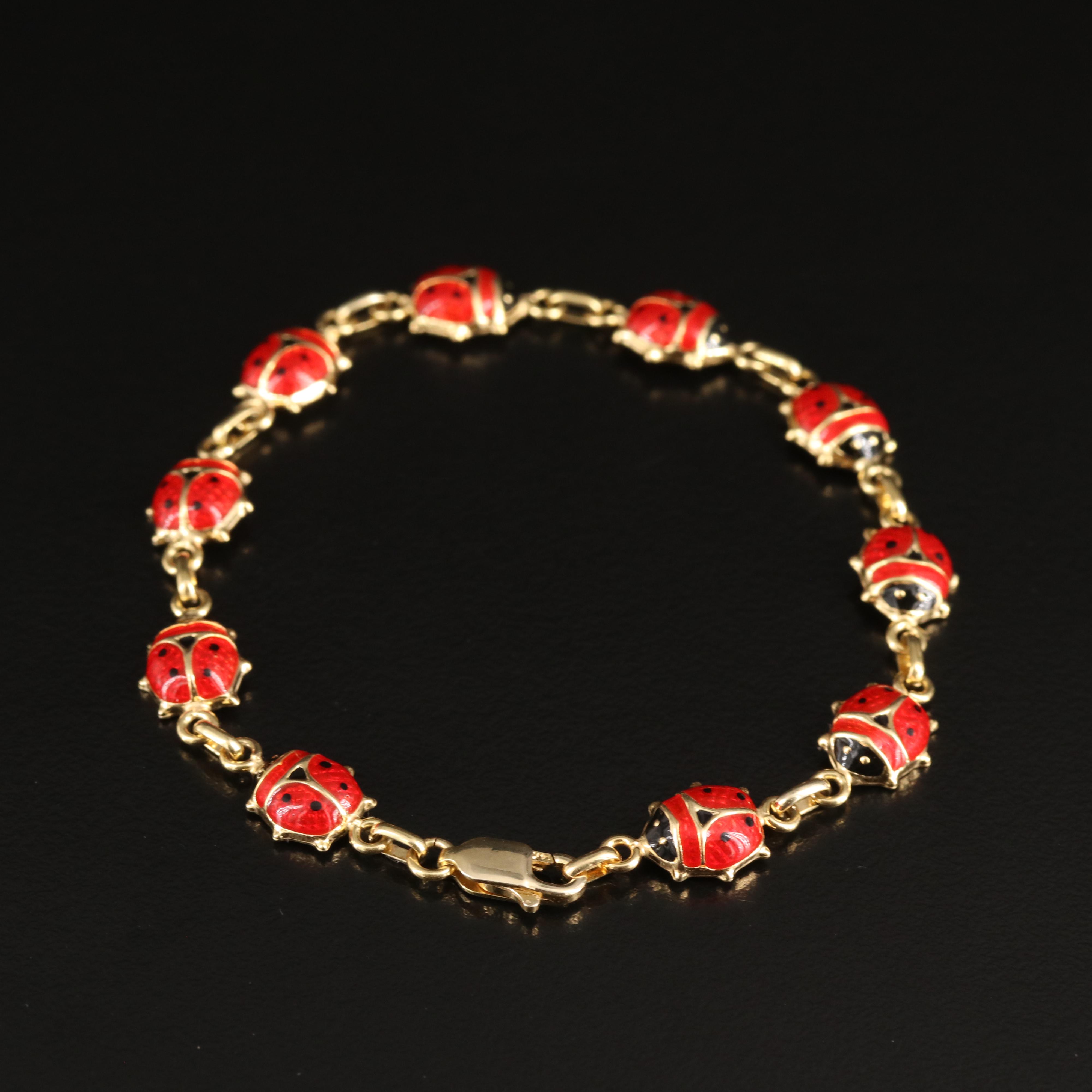 Italian 14K Enamel Lady Bug Bracelet