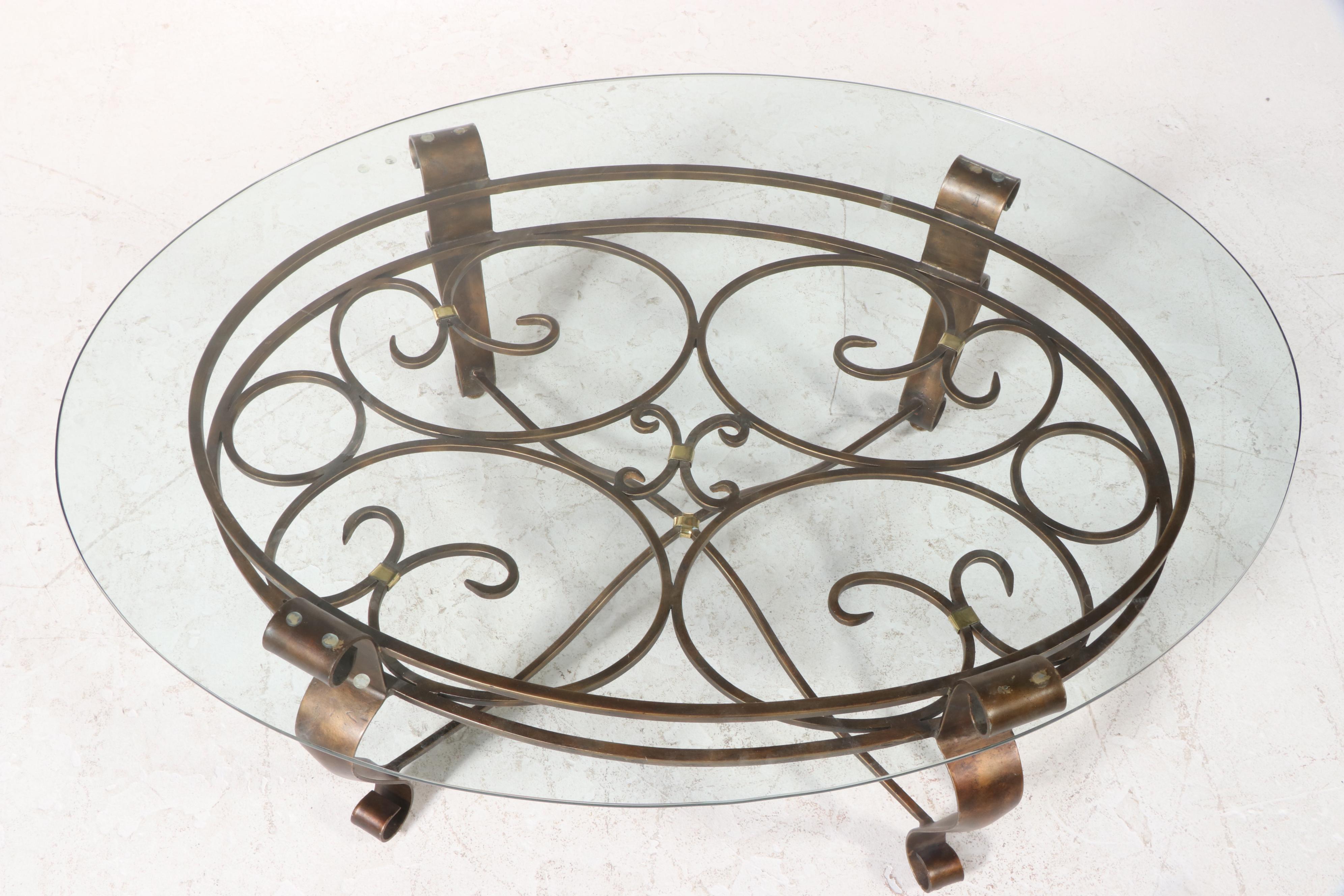 Bronze-Patinated Metal and Glass Top Coffee Table