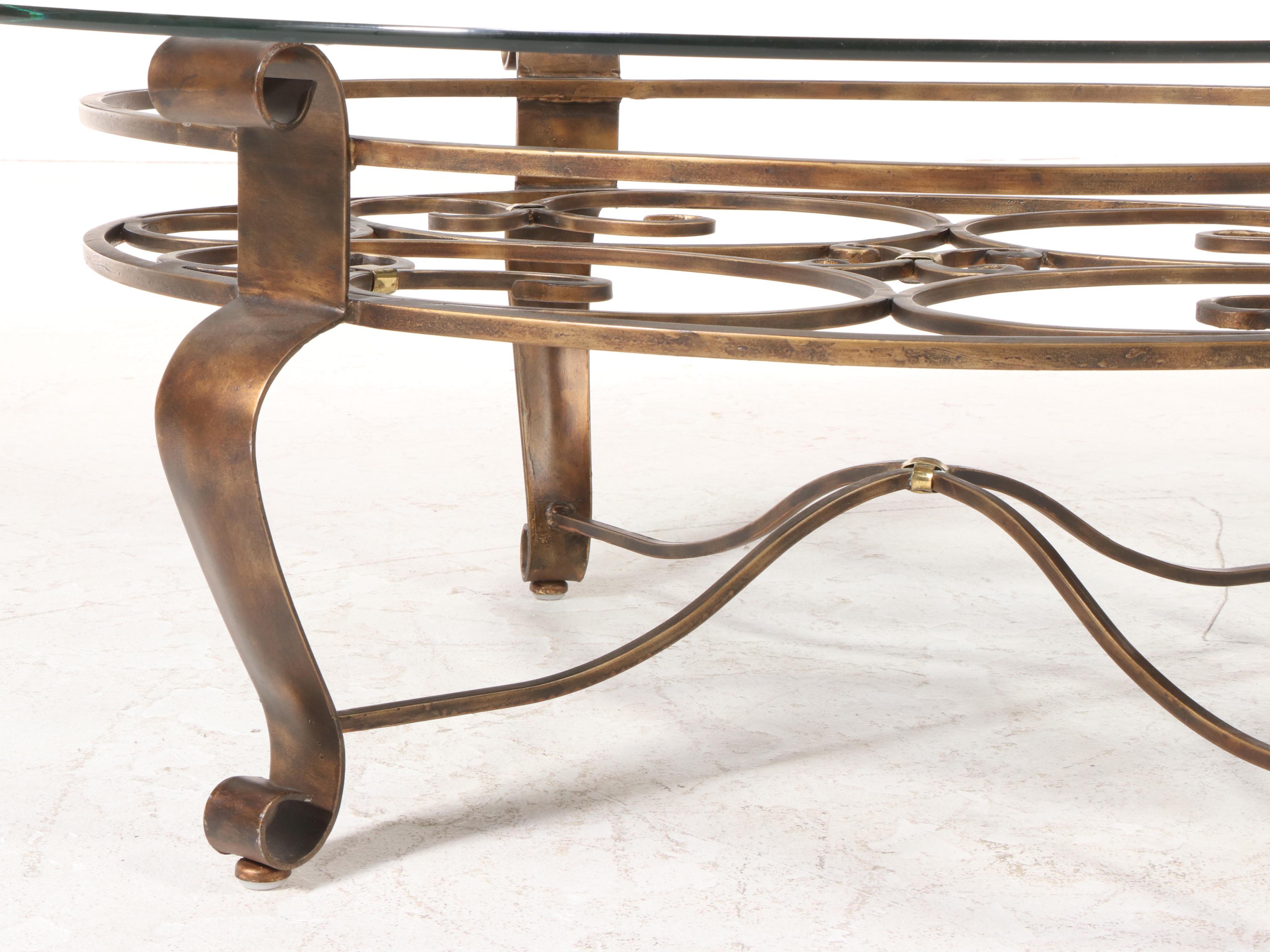 Bronze-Patinated Metal and Glass Top Coffee Table