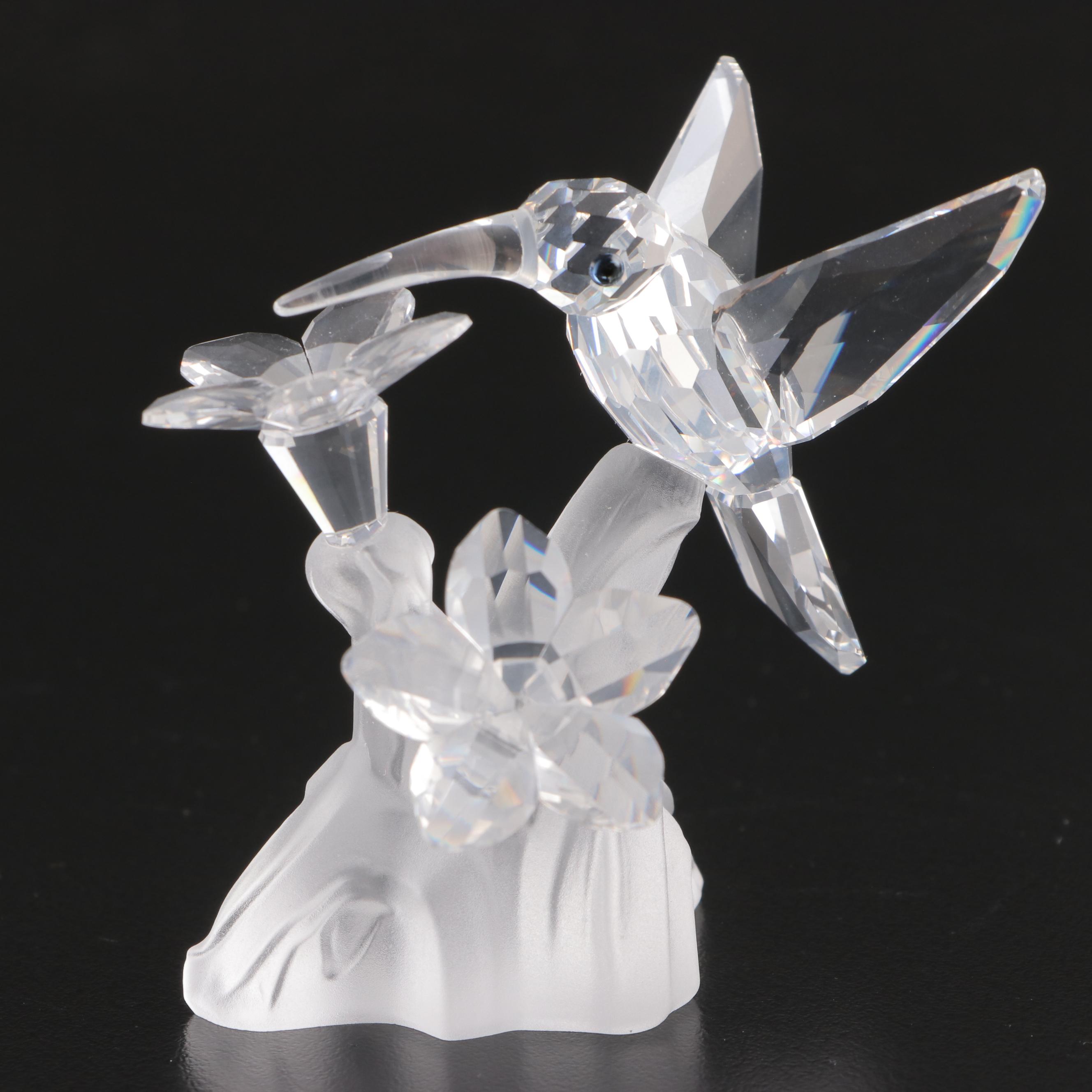 Swarovski Crystal Swan, Orchid, and Hummingbird Figurines